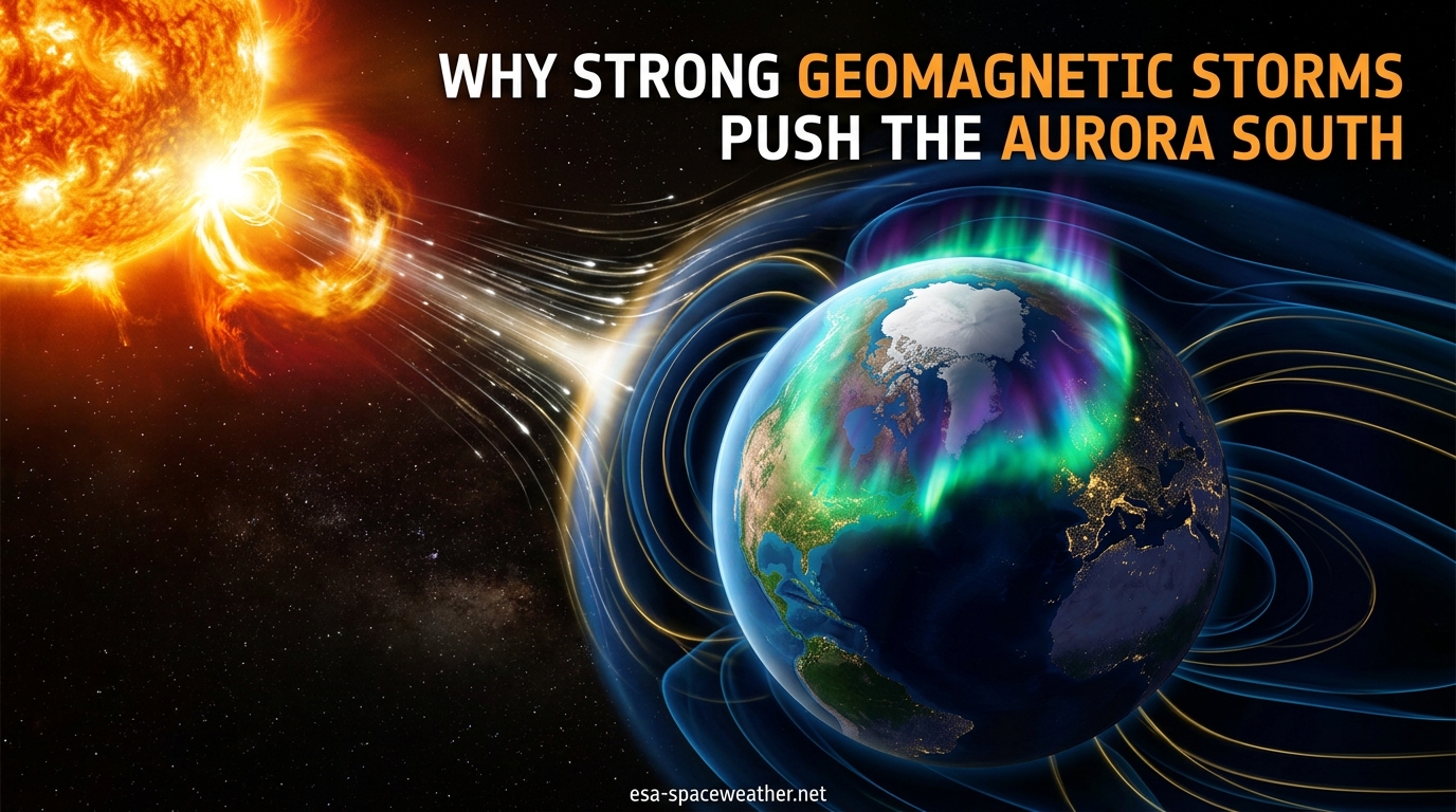 Why Strong Geomagnetic Storms Push the Aurora South