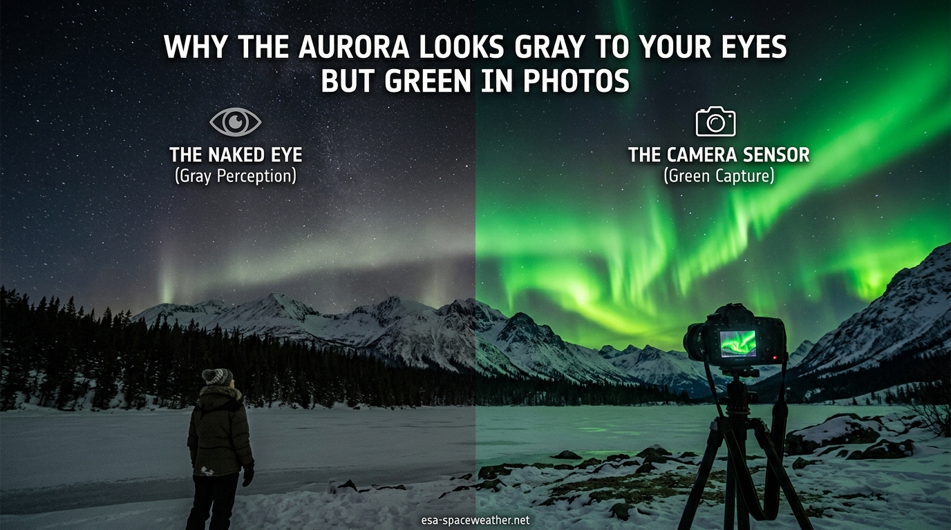 Why the Aurora Looks Gray to Your Eyes but Green in Photos