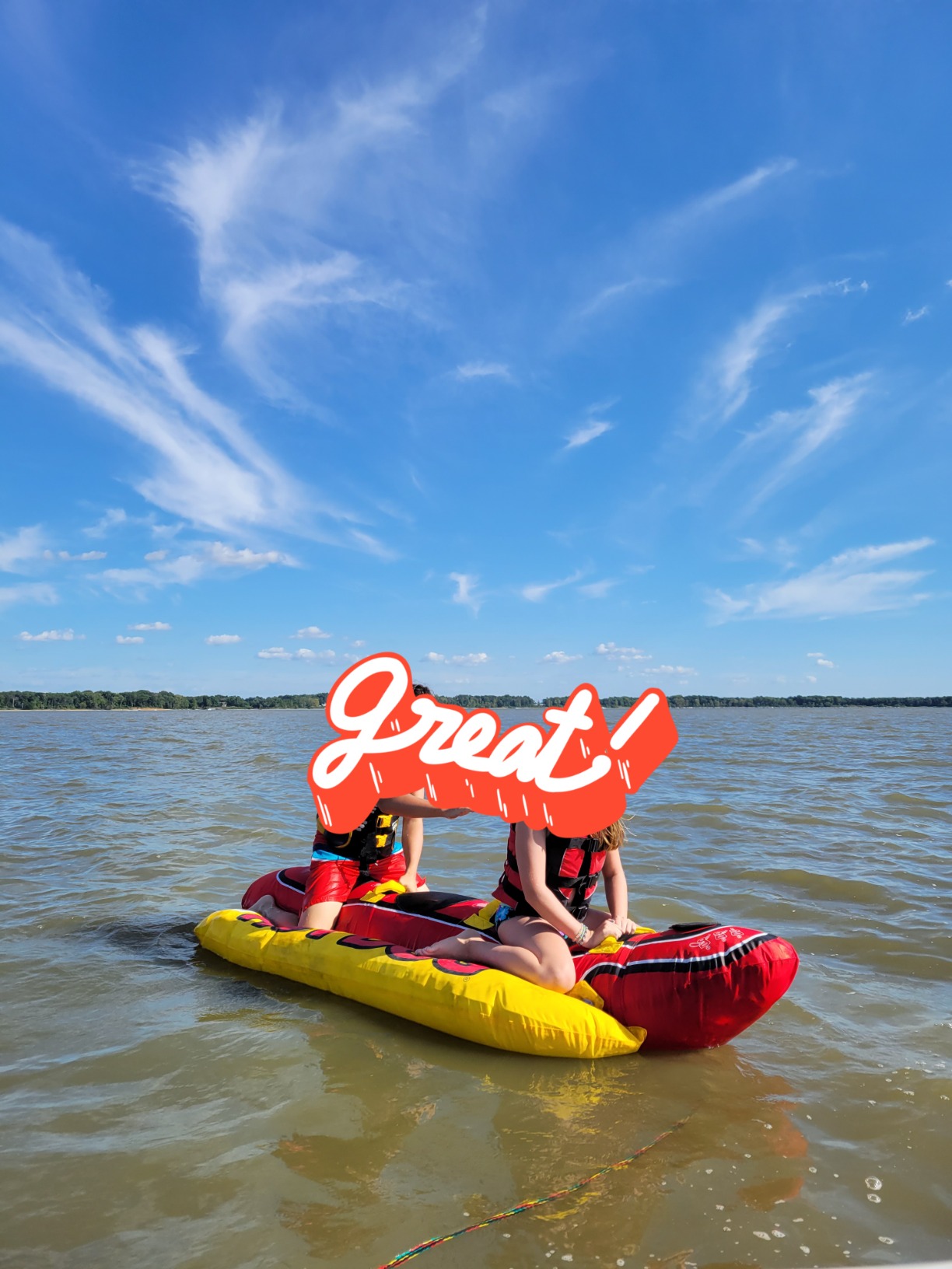 Airhead Hot Dog Towable Tube for Boating, 1-5 Rider Inflatable Boat Tube for Water Tubing, Full Nylon Cover, EVA Padding, Foam Padded Handles w/Neoprene Knuckle Guard customer photo 1