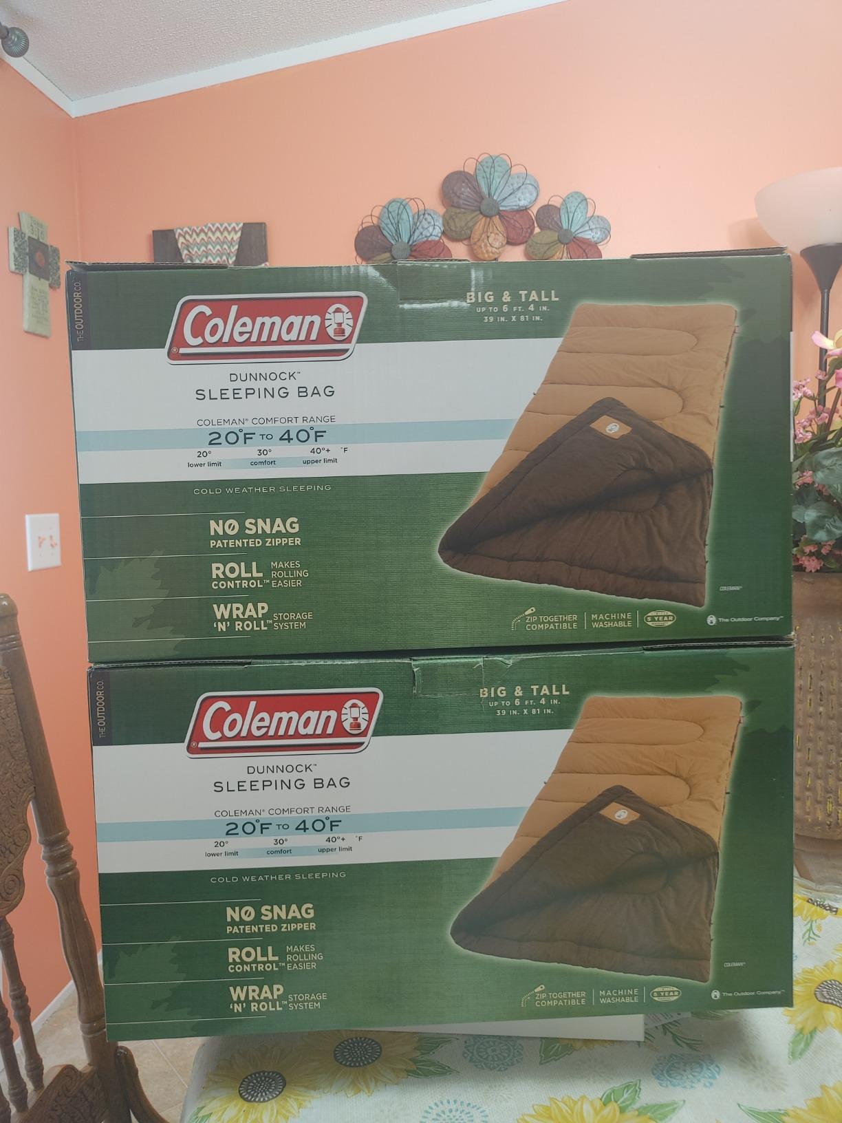 Coleman Dunnock 20°F Big 'n Tall Sleeping Bag, Cold-Weather Sleeping Bag Fits Adults up to 6ft 4in, Machine Washable, Flannel Liner customer photo 2