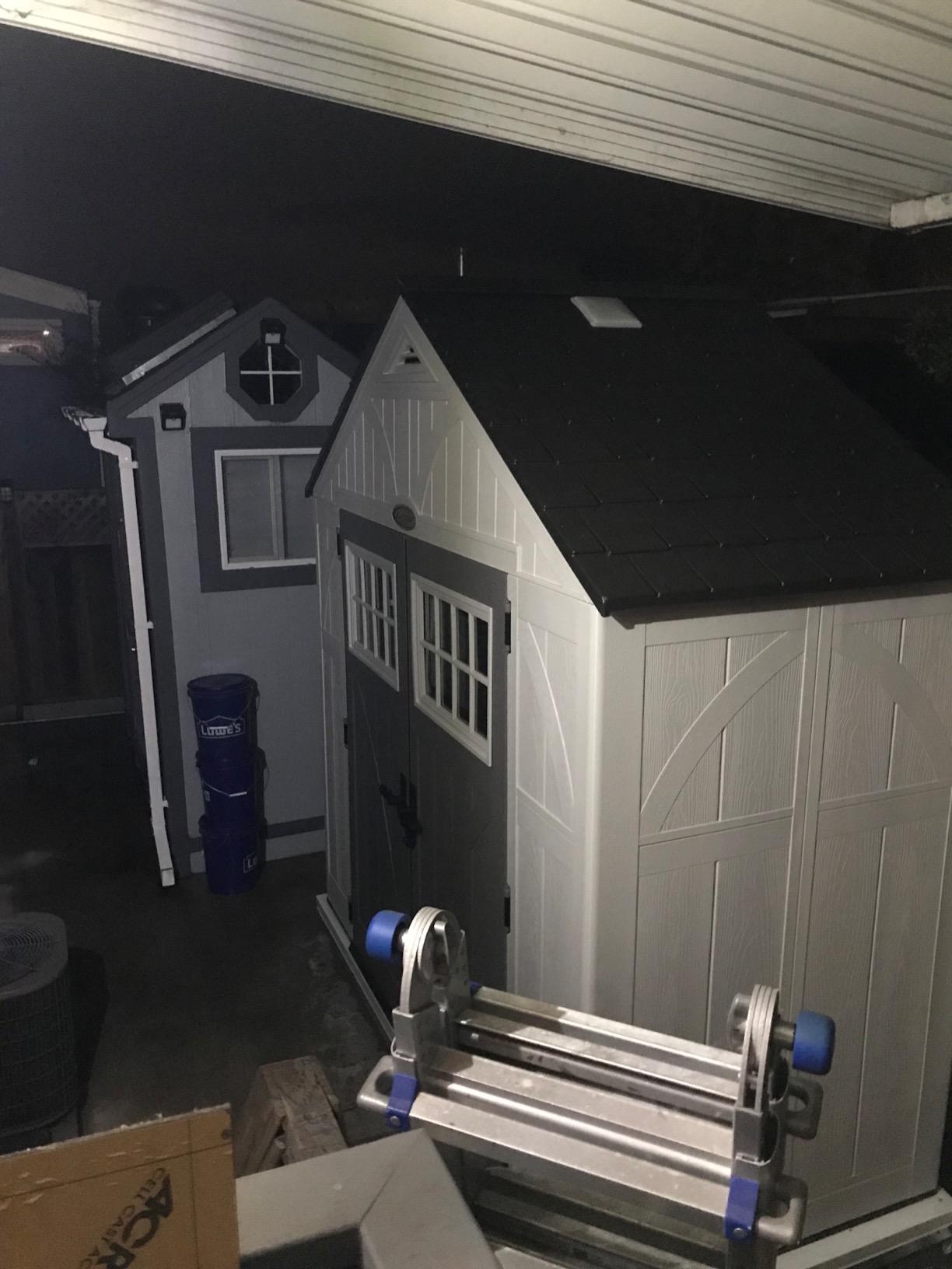 Suncast 8' x 4' Heavy-Duty Resin Tremont Storage Shed with Reinforced Floor, Skylights for Natural Light, Lockable Double Doors, Sand Finish customer photo 2