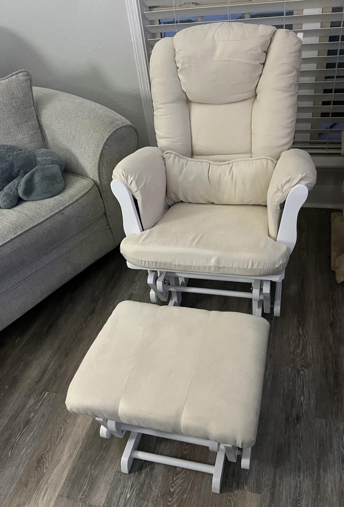Storkcraft Tuscany Glider & Ottoman and Lumbar Pillow, Espresso/Taupe Swirl | GREENGUARD Gold Certified, Bonus Lumbar Cushion Included, Solid Wood Base, Smooth Motion, Award-Winning Nursery Rocking Chair customer photo 2