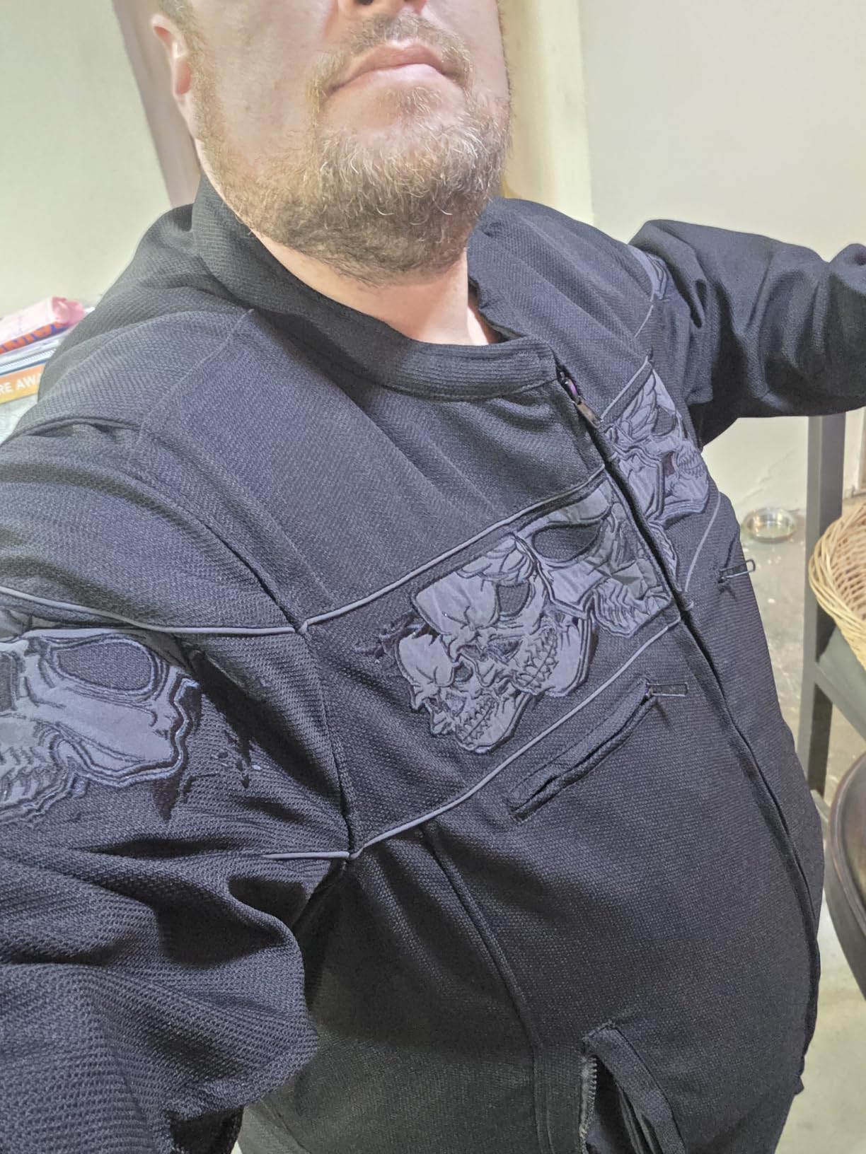 Milwaukee Leather MPM1730 Men's Black Padded Textile All Season Motorcycle Jacket w/Reflective Skulls Artwork customer photo 1
