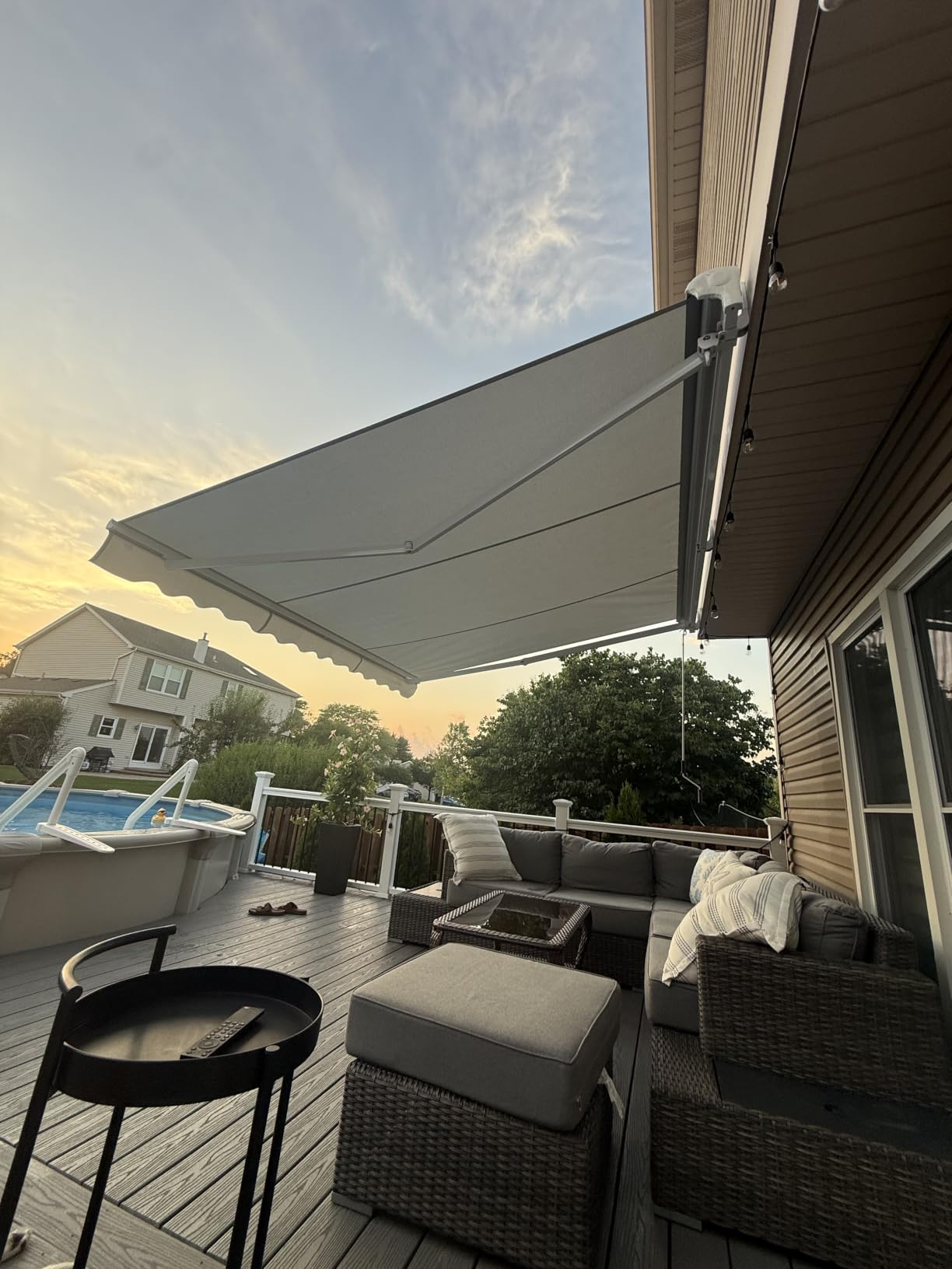 MA1210-A447H2 Luxury Series, Premium Quality Manual Retractable Patio Awning, 100% Solution Dyed European Acrylic Easy UV Sunshade Manual Hand Crank, 12'x10', Ocean Blue - Sand Beige Stripes customer photo 2
