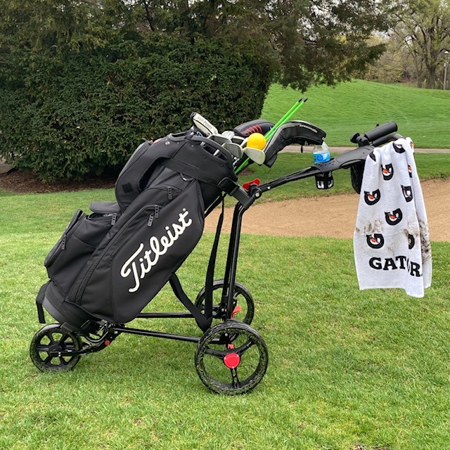 Tangkula Golf Push Cart, Lightweight Collapsible Golf Pull Cart, 3 Wheels Golf Trolley with Foot Brake, Umbrella Holder and Cup Holder, Adjustable Handle and Storage Bag customer photo 2