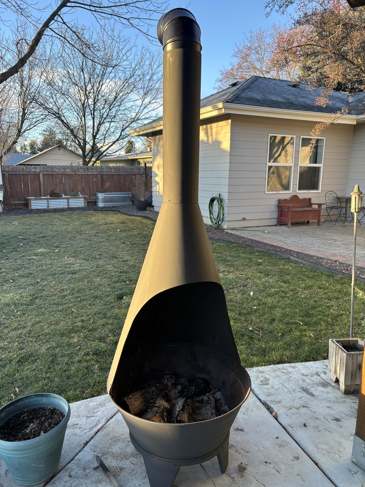 Sunnydaze Large Chiminea Outdoor Fireplace - Outdoor Wood-Burning Fireplace - Chimney Fire Pit with Grill Grate - Rustic - 75