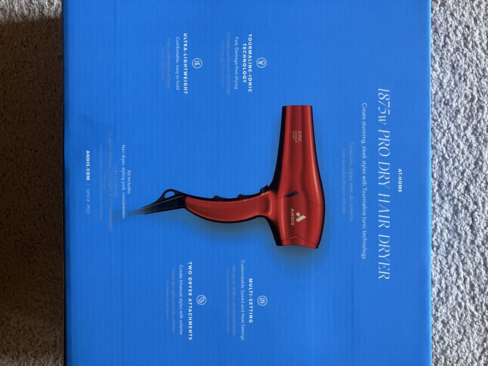 Andis 30245 1875W Tourmaline Ceramic Ionic Pro Dry Professional Hair Dryer with 3 Heat Settings/2 Speed Settings- Red customer photo 1