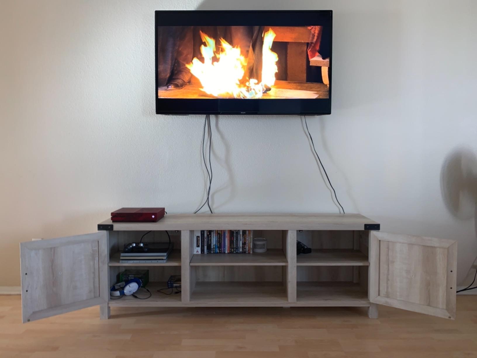 Walker Edison Georgetown Modern Farmhouse Double Barn Door TV Stand for TVs up to 80 Inches, 70 Inch, Rustic Oak customer photo 2
