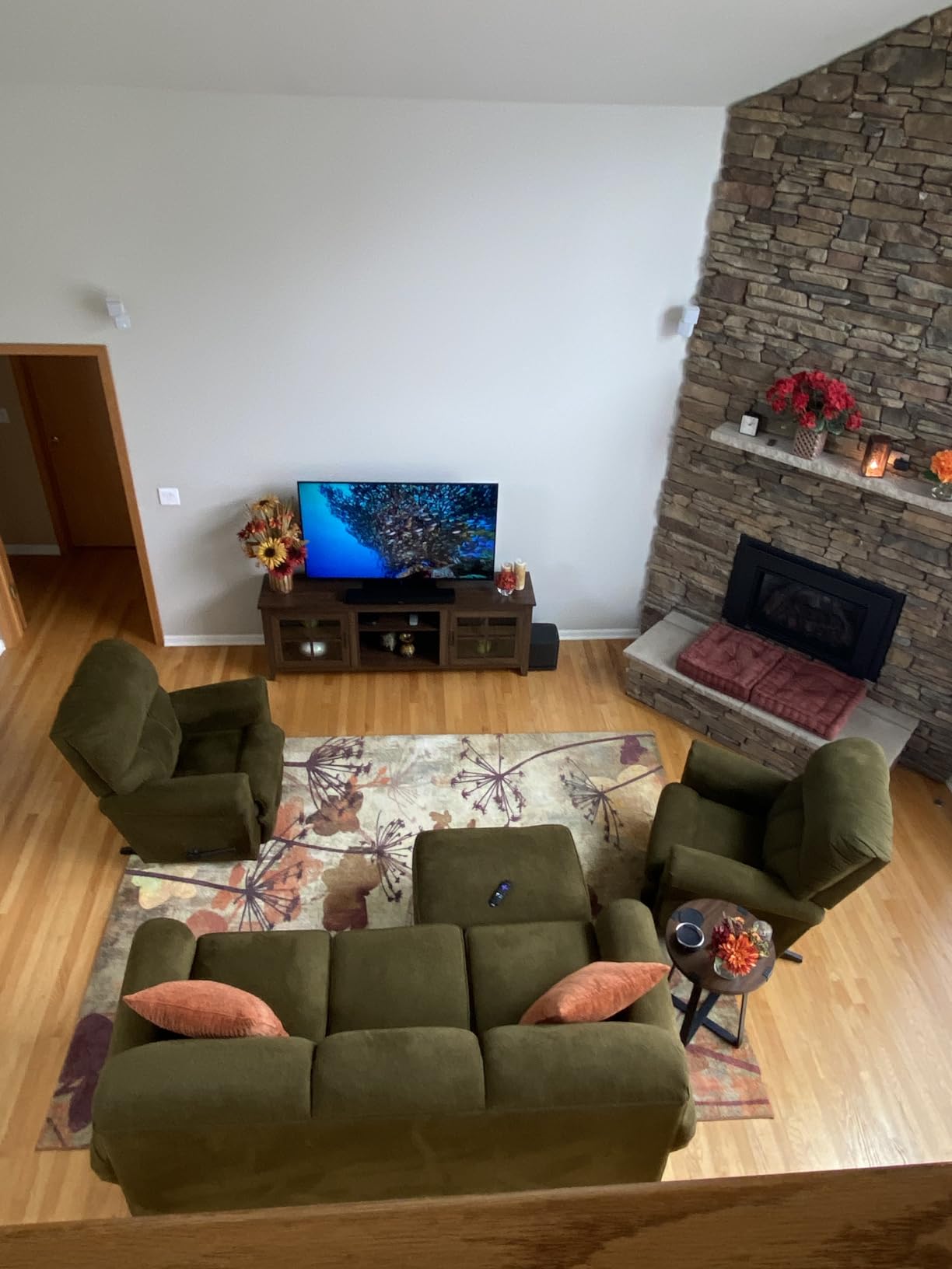 Walker Edison Portsmouth Classic 2 Glass Door TV Stand for TVs up to 80 Inches, 70 Inch, Dark Walnut customer photo 2