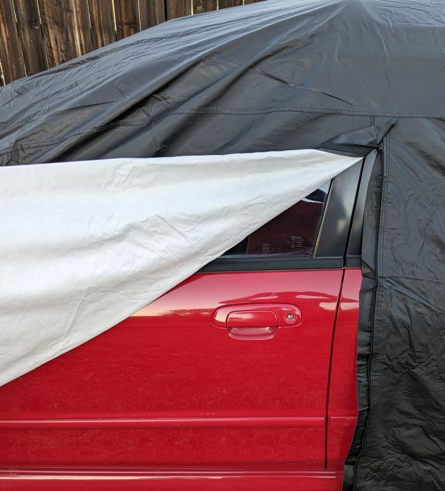 Favoto Car Cover Waterproof All Weather Windproof for Sedans 184-193 Inches | UV Protection, Soft Cotton Lining, Driver Door Zipper, Reflective Strips and Storage Bag Included with Vehicle Fitment Silver customer photo 2