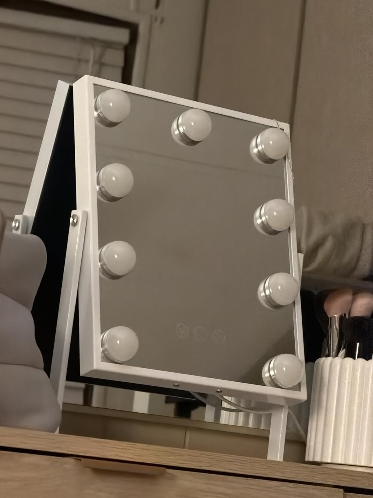 FENCHILIN Vanity Mirror with Light Lighted Makeup Mirror Vanity Smart Touch Control 3Colors Dimmable Detachable 10X Magnification Tabletop 360°Rotation(White) customer photo 1