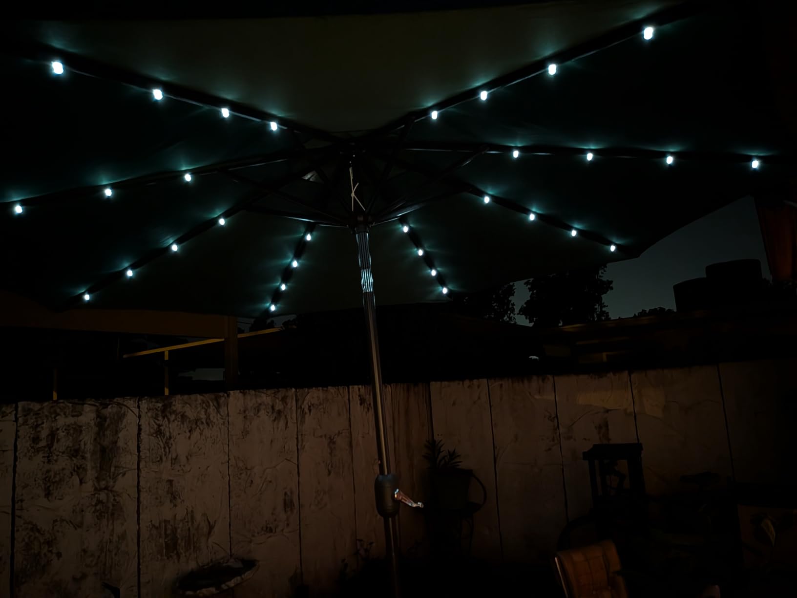 Blissun 9 ft Solar Umbrella 32 LED Lighted Patio Umbrella Table Market Umbrella with Tilt and Crank Outdoor Umbrella for Garden, Deck, Backyard, Pool and Beach (Cerulean) customer photo 1