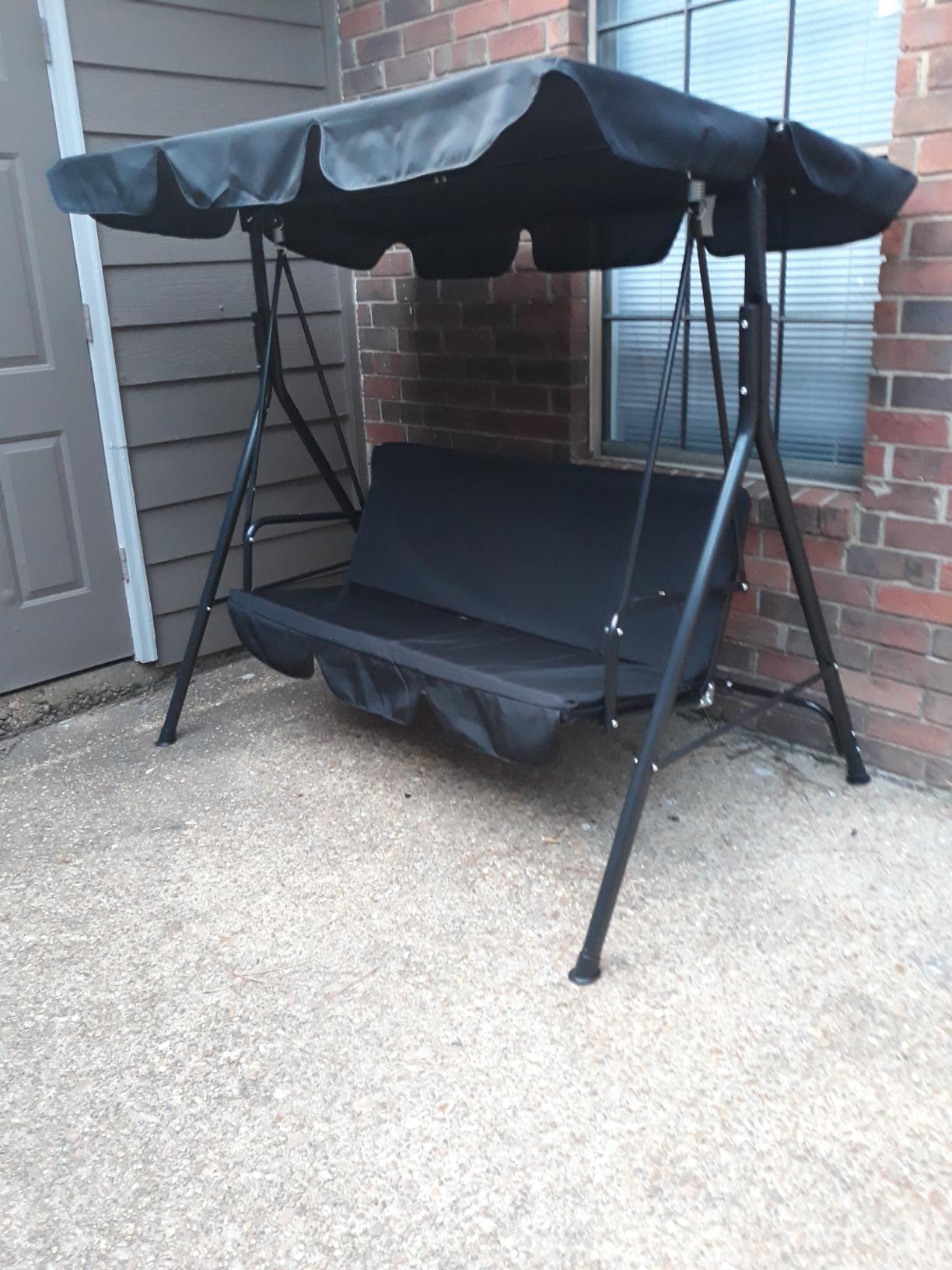Esright 3-Seat Outdoor Porch Swing Chair with Adjustable Canopy, Black, Outdoor Swing for Adults, Removable Cushion, Durable Steel Frame Bench Swing for Backyard Garden Poolside customer photo 1