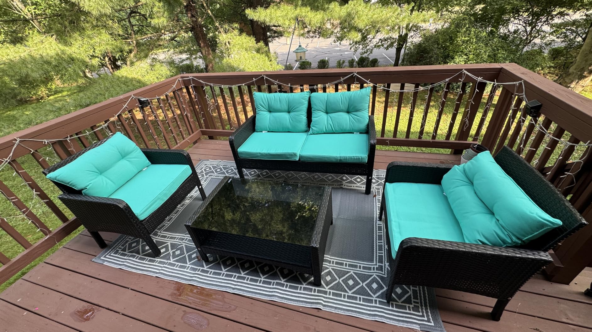 Tangkula 4 Piece Patio Furniture Set, Outdoor Wicker Conversation Set with Glass Top Coffee Table, All Weather Proof and Thick Cushions, Suitable for Porch, Garden, Poolside and Lawn (Brown) customer photo 1