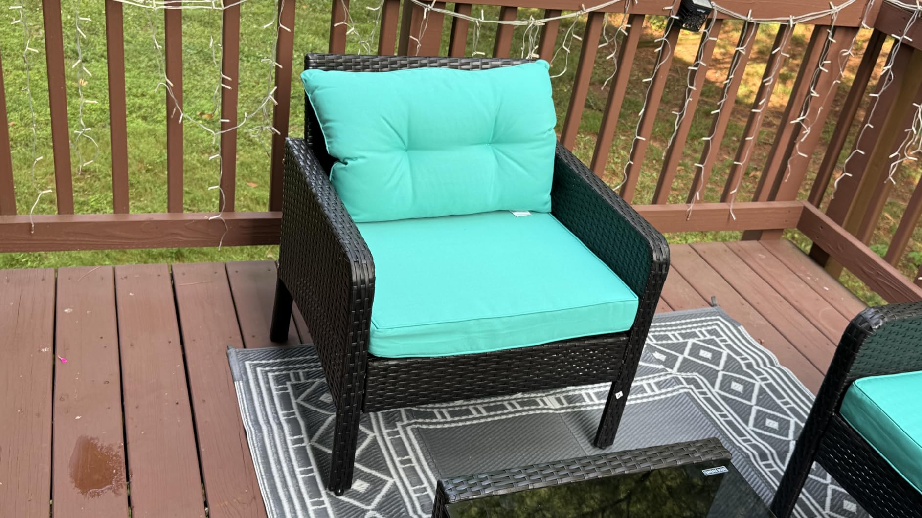 Tangkula 4 Piece Patio Furniture Set, Outdoor Wicker Conversation Set with Glass Top Coffee Table, All Weather Proof and Thick Cushions, Suitable for Porch, Garden, Poolside and Lawn (Brown) customer photo 2