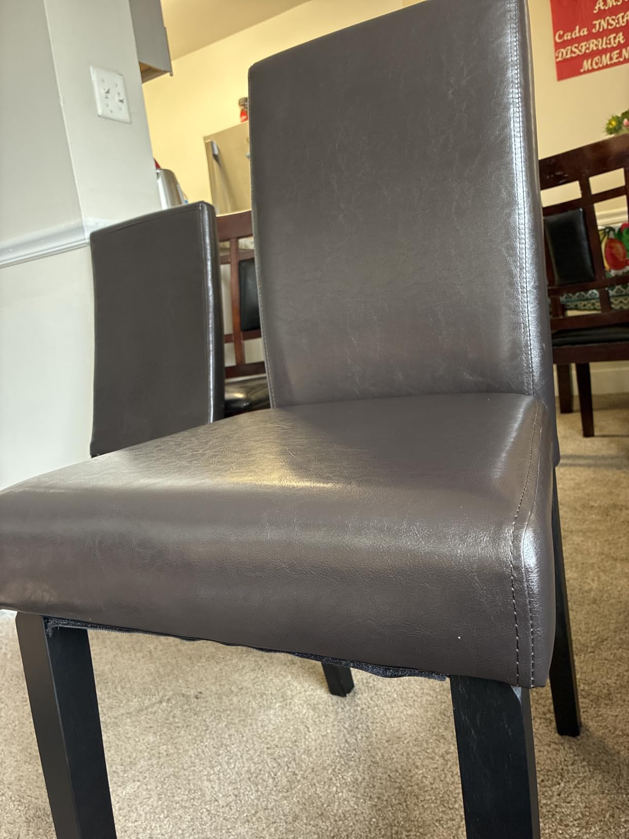 Yaheetech Dining Chairs Set of 4 Upholstered Kitchen Chairs Black | Faux Leather High Back Sillas De Comedor, Solid Wood Legs, Adjustable Footpads, Modern Armless Parson Chairs for Dining Room customer photo 1