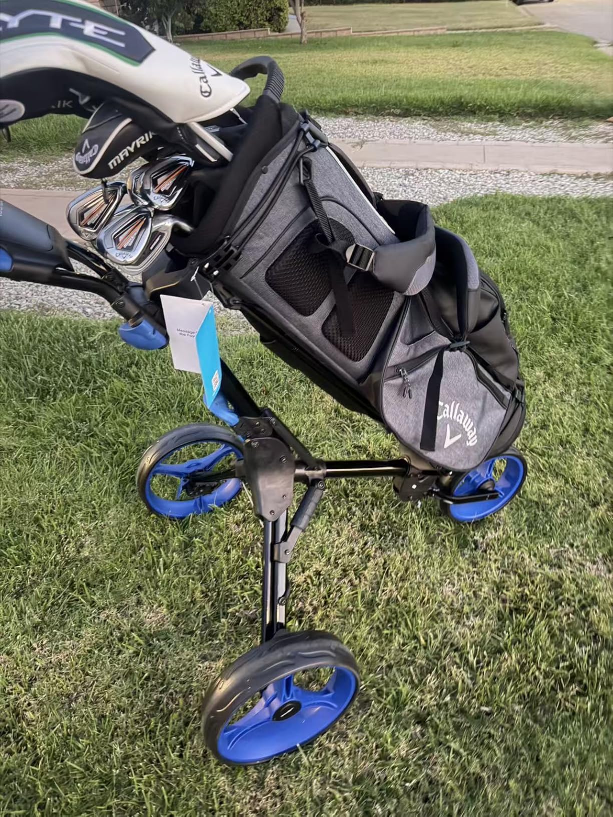 SereneLife Golf Push Cart 3 Wheel, Ultra Lightweight Aluminum Foldable Cart with Adjustable Handle, Quick-Fold, Scorecard, Phone/Cup/Umbrella Holders, Cooler Storage customer photo 1