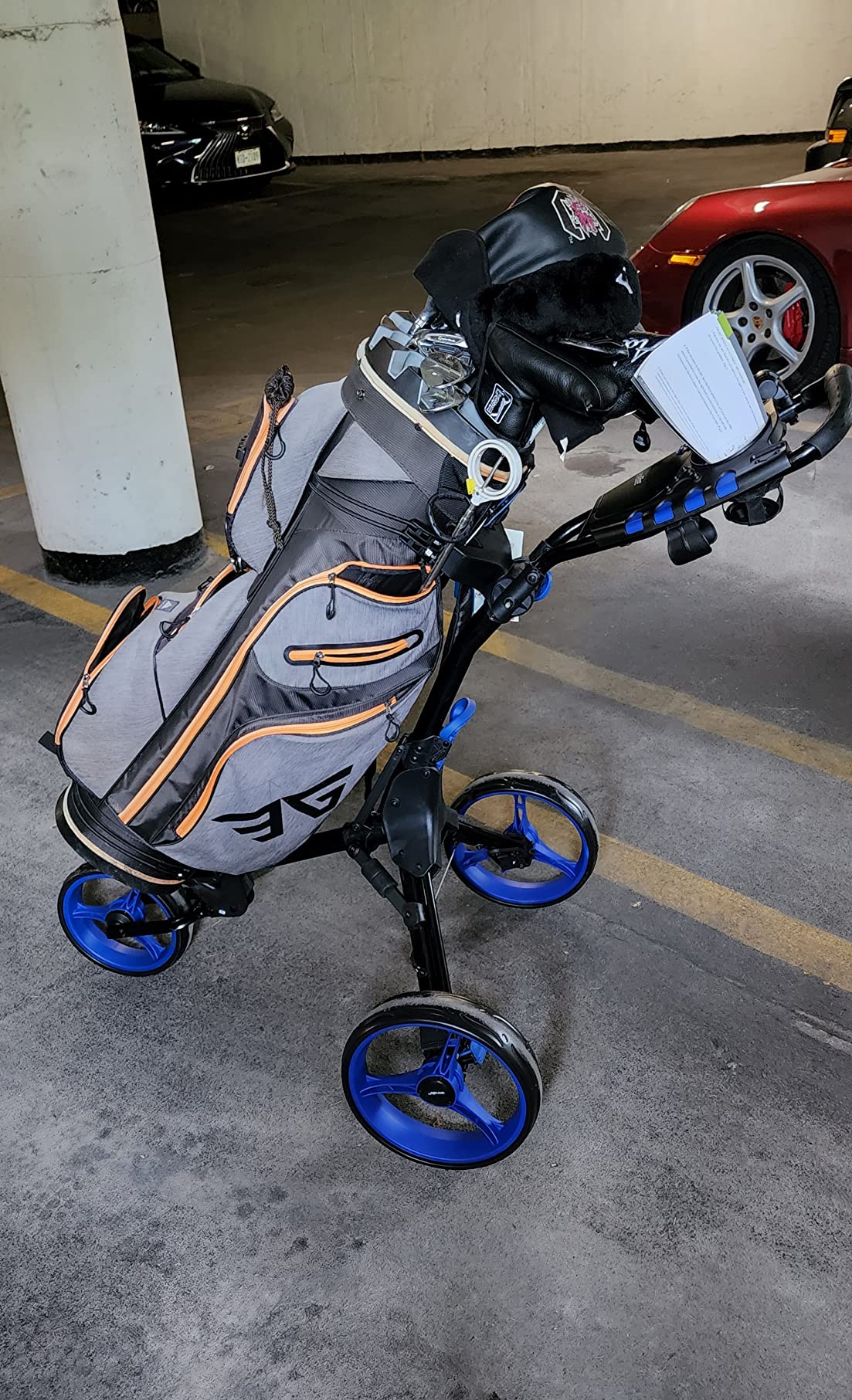 SereneLife Golf Push Cart 3 Wheel, Ultra Lightweight Aluminum Foldable Cart with Adjustable Handle, Quick-Fold, Scorecard, Phone/Cup/Umbrella Holders, Cooler Storage customer photo 2