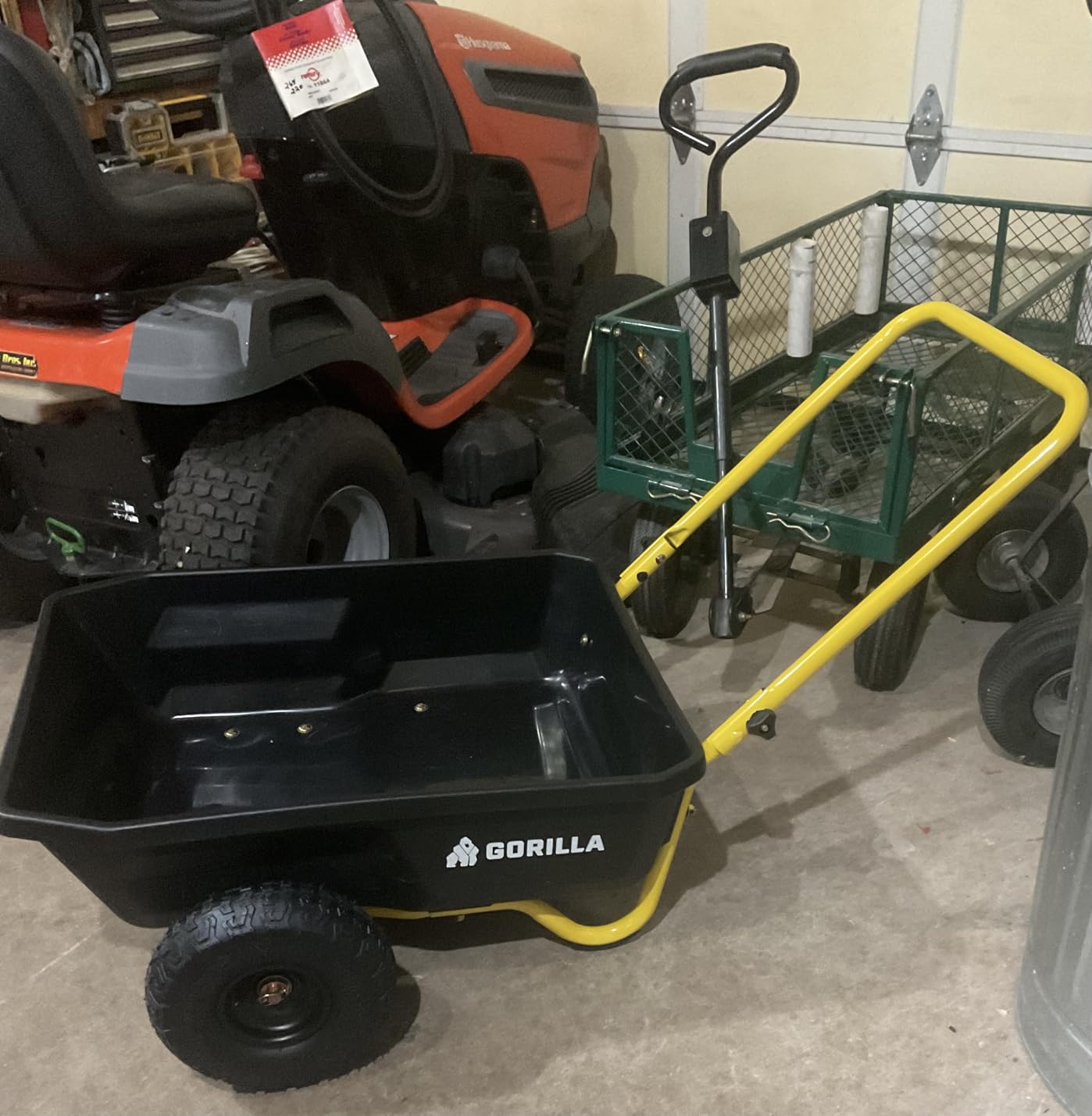 Gorilla Carts GCR-4 Poly Dump Cart, 2-Wheel Garden Wagon with Foldable Handle, 4 cu ft, 300 lb. Capacity, Black/Yellow customer photo 2