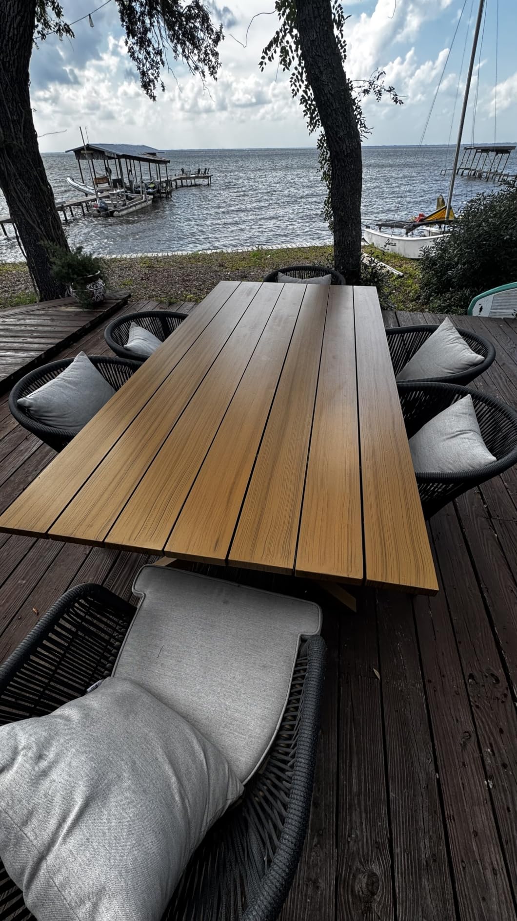 PURPLE LEAF 9 Pieces Patio Dining Set Teak-Finish Aluminum Table and Chairs - All-Weather PE Rattan Back and Arm, Reinforced X-Leg, Slatted Drainage Design, Ergonomic Deep Seat, Removable Comfort Cushion customer photo 1