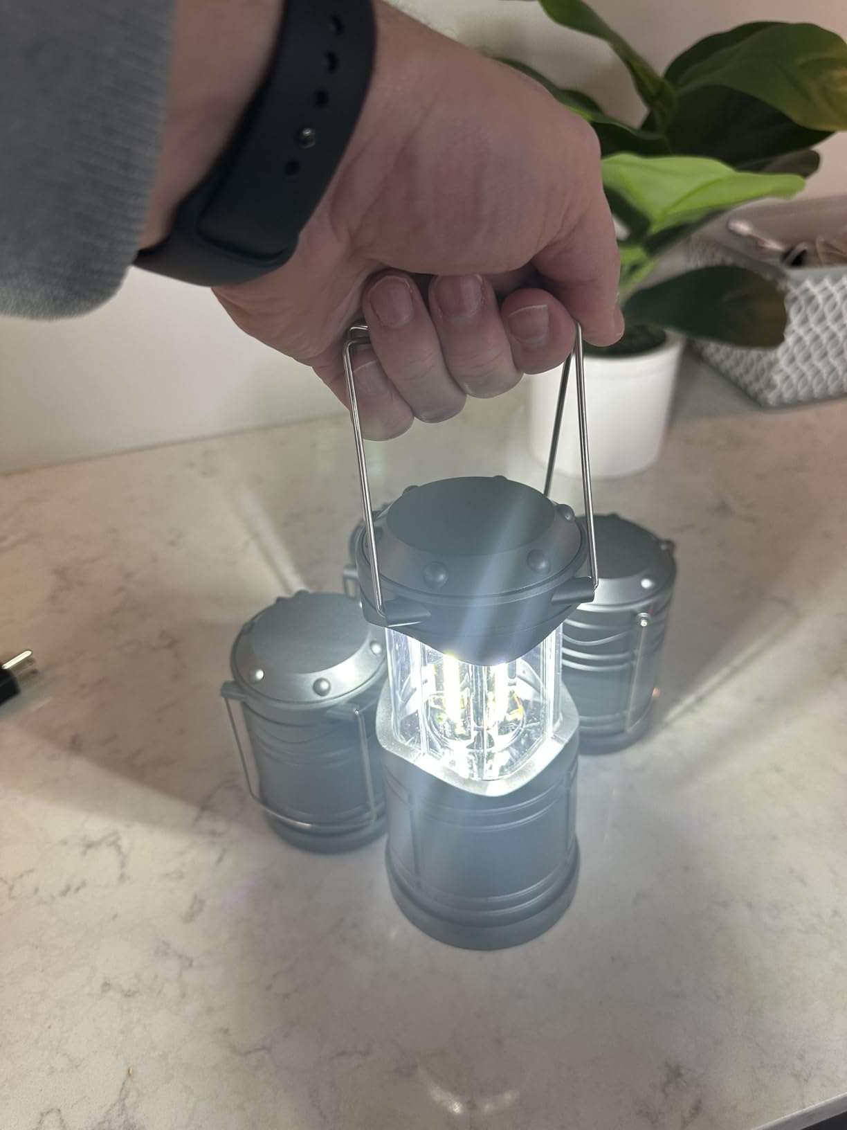 Lichamp LED Camping Lantern, 4 Pack Battery Powered Flashlight for Power Outages, Portable Collapsible Hanging Light Essential for Home, Outdoor, Emergency Lamp Survival Kit Gear for Hurricane, Gray customer photo 1