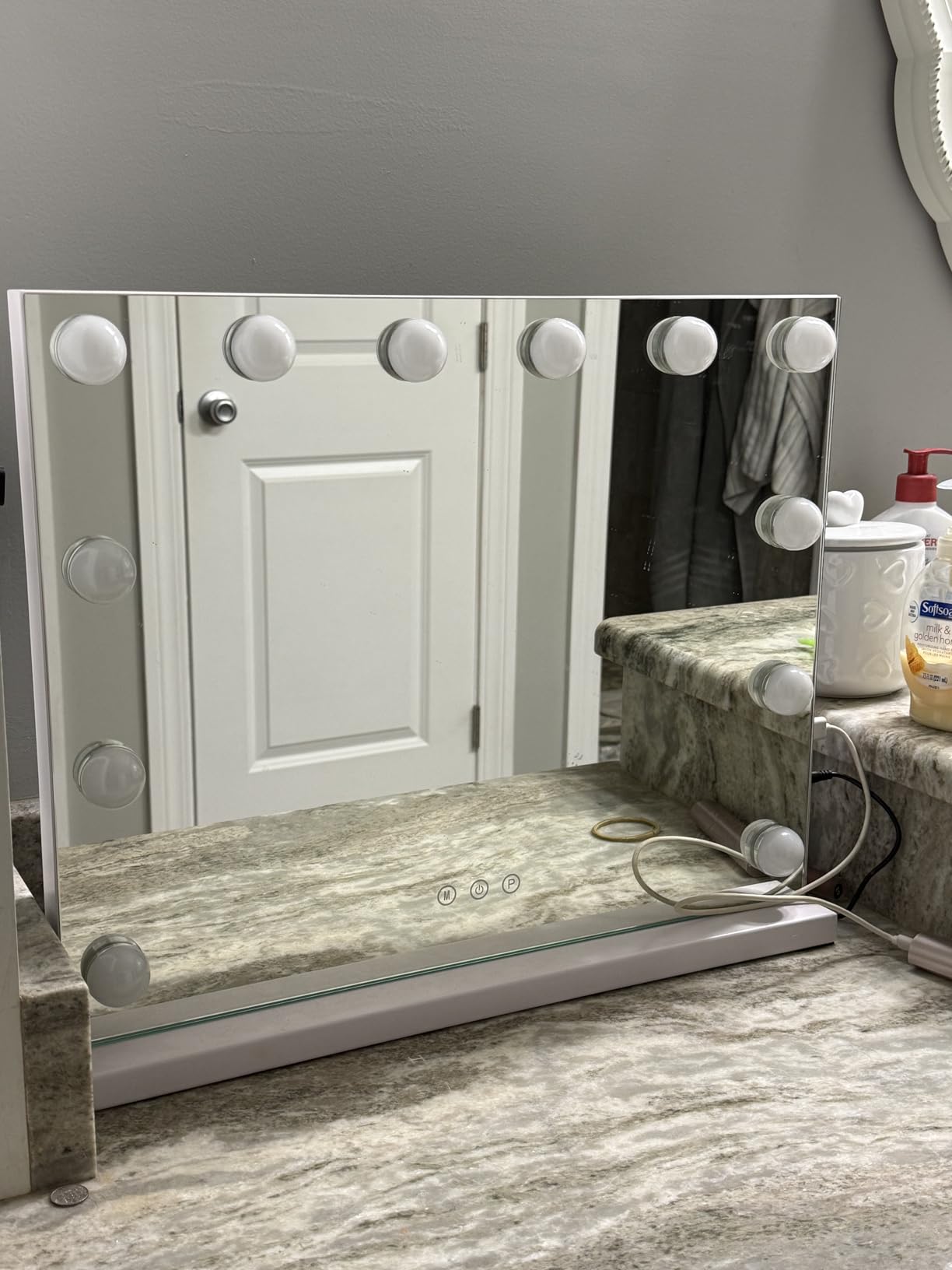 Lighted Makeup Mirror, Hollywood Vanity with Dimmable 15 Bulbs | 3 Color Light Modes, USB-A & USB-C Ports, Touch Control, Tabletop & Wall Mounted, Dorm Room Essentials, Gifts for Women customer photo 1
