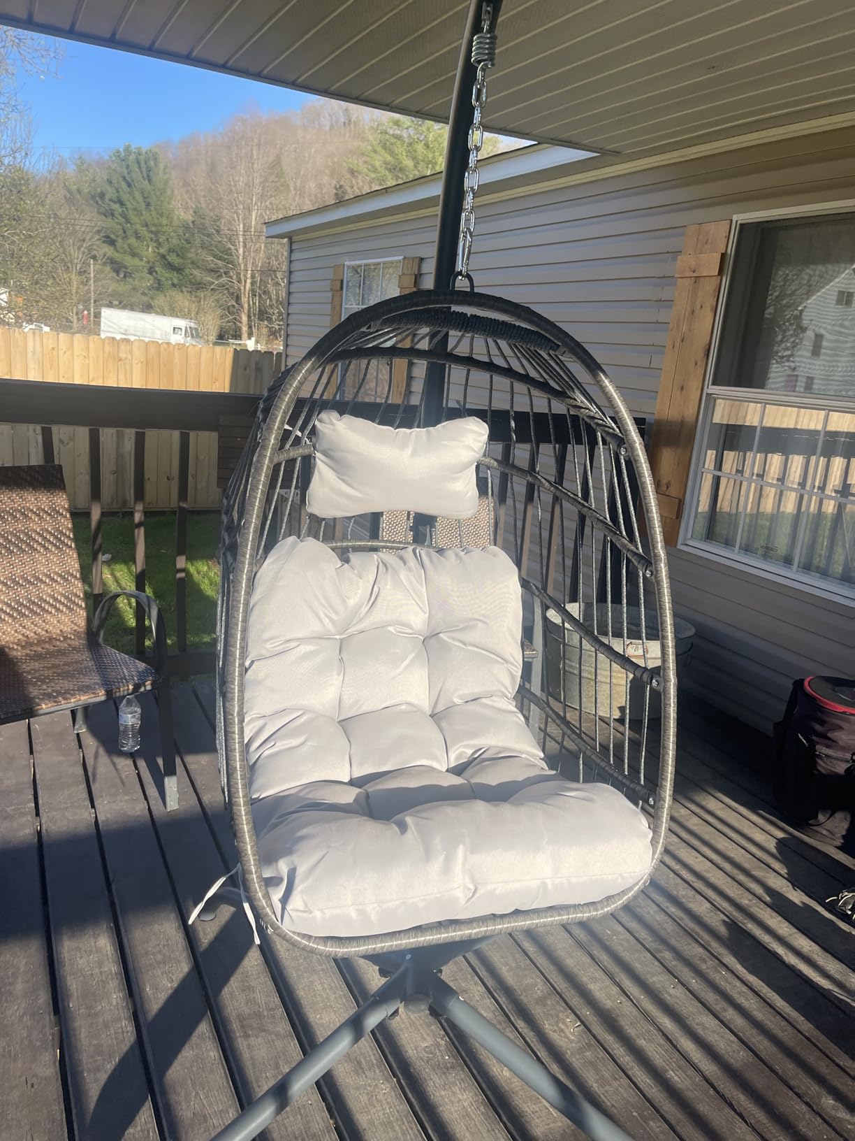 BULEXYARD Hanging Egg Chair with Stand, 350 Lbs Capacity Boho Wicker Egg Swing Chair with Cozy Tufted Cushion, Foldable All-Weather Hammock Seat for Patio Porch Lawn Garden Bedroom Indoor, Beige customer photo 2