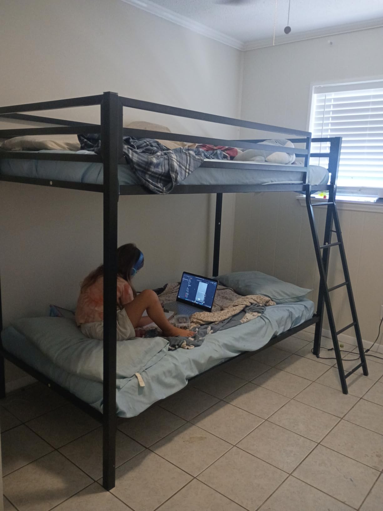 SHA CERLIN Bunk Bed Twin Over Twin Size with Ladder and Guardrail,Black | Heavy Duty,Metal Slats Support,No Box Spring Needed,Small Space Saving Furniture for Bedroom Dorm customer photo 1