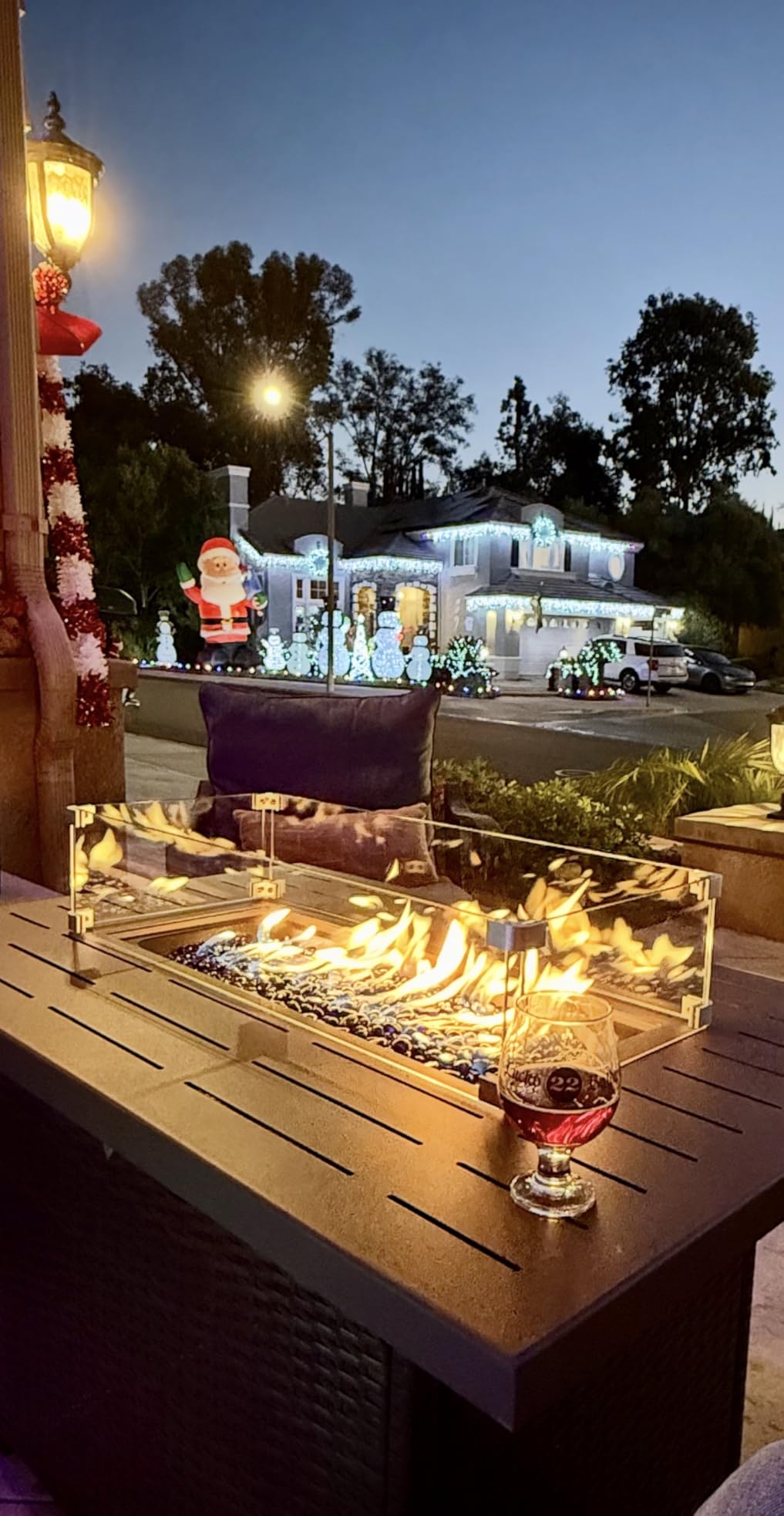 Propane Fire Pit Table, 44 Inch 55000 BTU Outdoor Gas Fire Pit Rectangular with Glass Wind Guard for Outside Patio Deck (Brown-Aluminum Top) customer photo 1