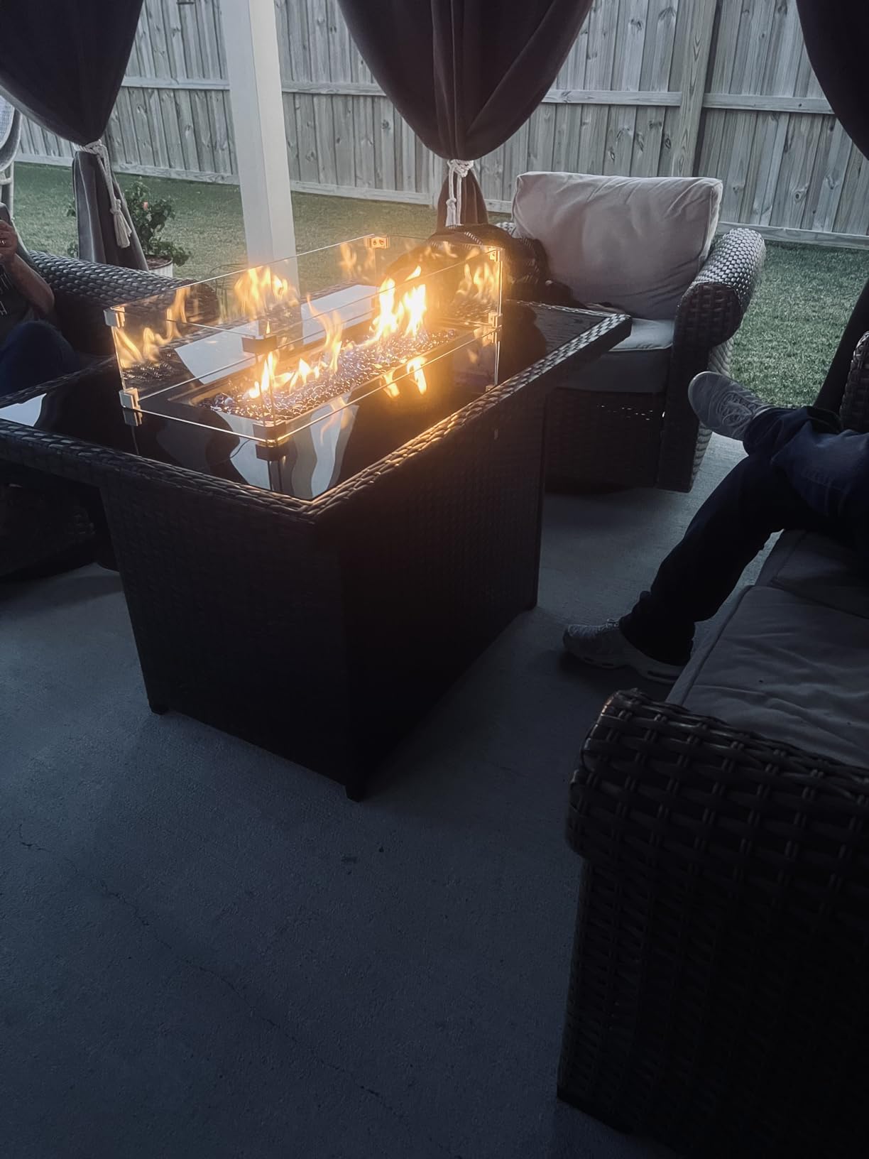 Propane Fire Pit Table, 44 Inch 55000 BTU Outdoor Gas Fire Pit Rectangular with Glass Wind Guard for Outside Patio Deck (Brown-Aluminum Top) customer photo 2