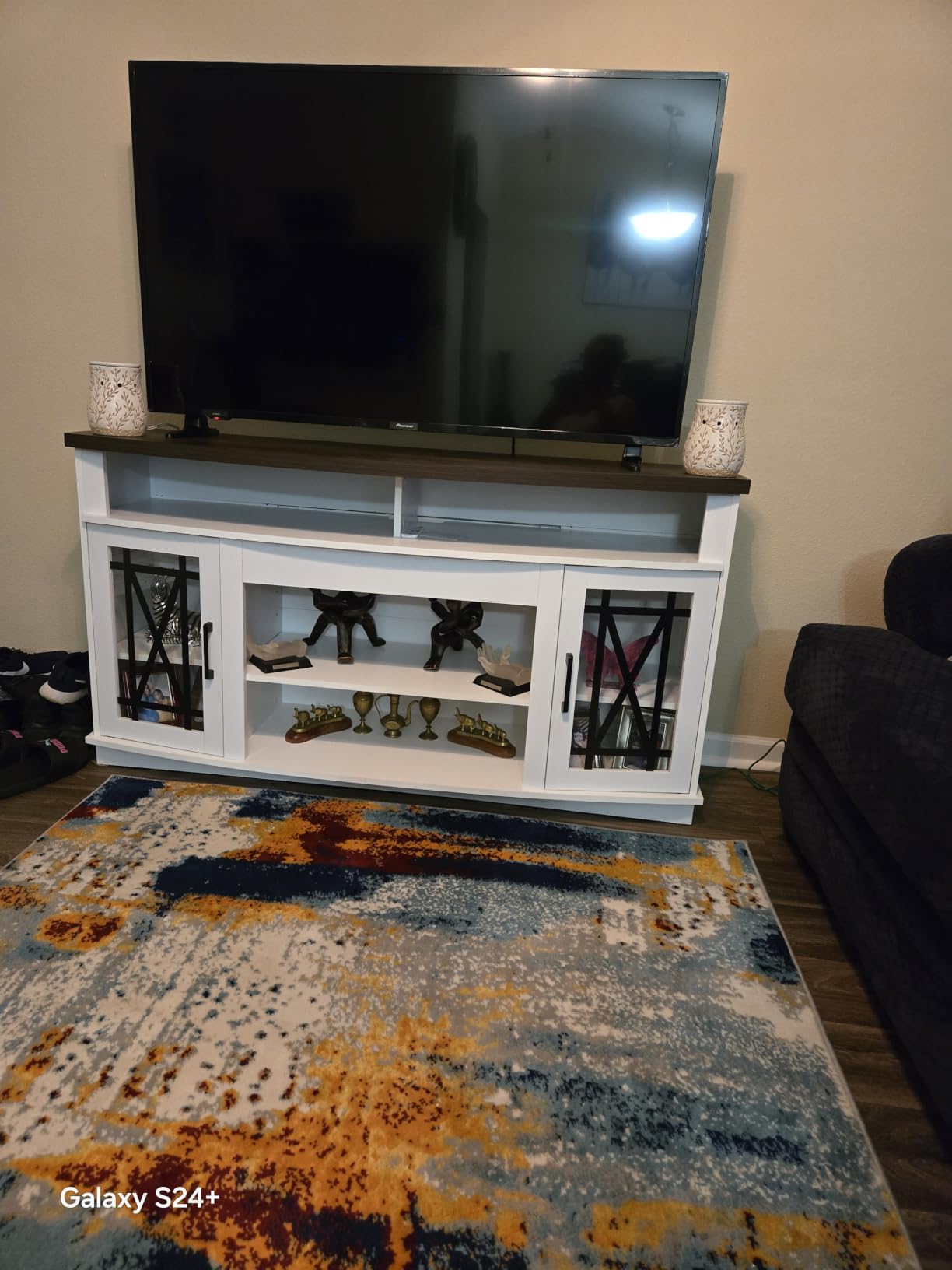 ChooChoo Console Table with Drawer for Entryway with Stable X Supports | Narrow Long Entry Table with Shelf for Living Room, Rustic Vintage Hallway Sofa Table, 47 White customer photo 2