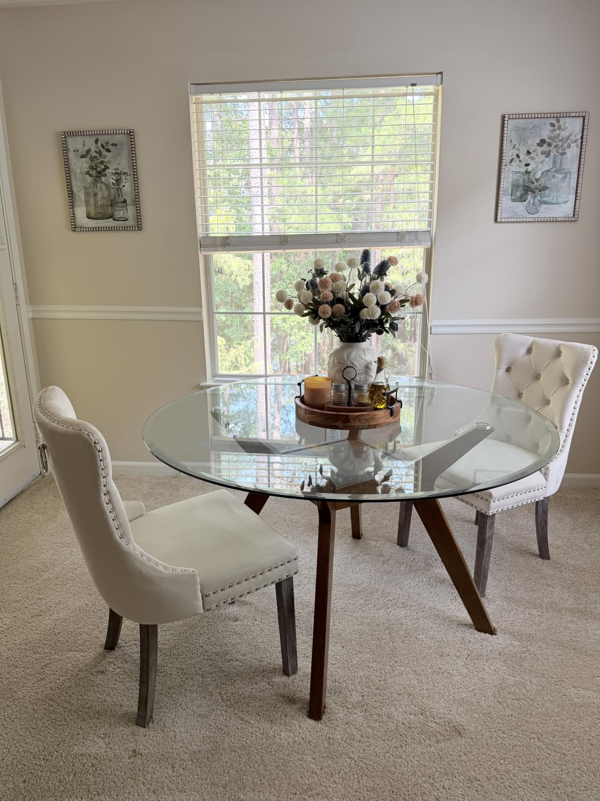 KCC Velvet Dining Chairs Set of 4, Upholstered High-end Tufted Dining Room Chair with Nailhead Back Ring Pull Trim Solid Wood Legs, Nikki Collection Modern Style for Kitchen, Beige customer photo 1