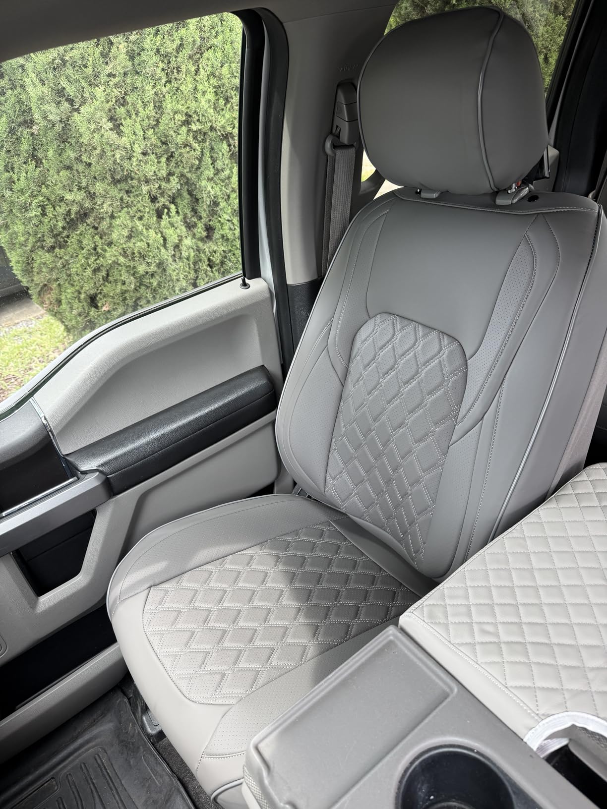 Huidasource Ford Seat Covers, Leather Pickup Seat Cushion Cover Fit for 2015-2026 Ford F150 SuperCrew & 2017-2026 F250 F350 F450 Super Duty Crew Cab XL XLT Lariat King Ranch Platinum(Full Set/Black) customer photo 2