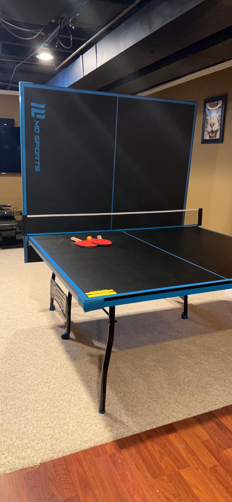 Black Blue Folding Rolling Table Tennis Table Indoor Ping Pong Table with 2 Paddles 2 Balls 1 Net and Post Set 4 Wheels for Easy Movement customer photo 1