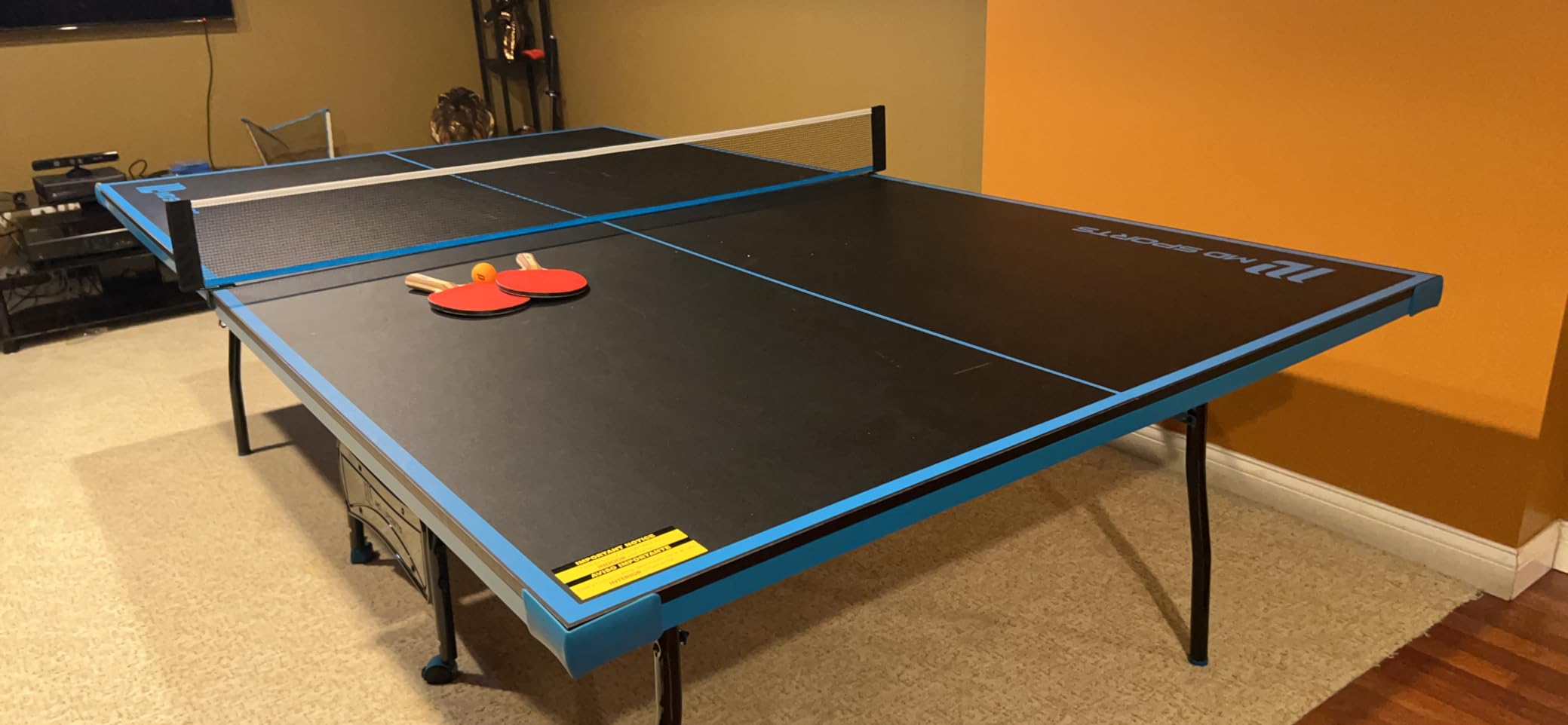 Black Blue Folding Rolling Table Tennis Table Indoor Ping Pong Table with 2 Paddles 2 Balls 1 Net and Post Set 4 Wheels for Easy Movement customer photo 2