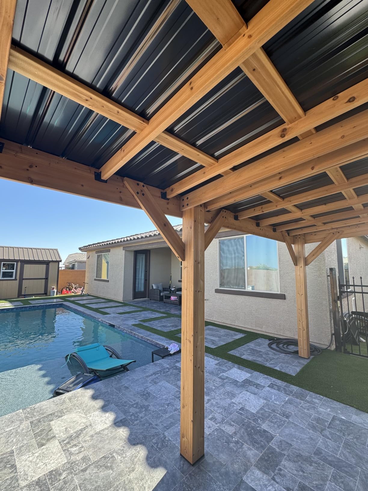 Backyard Discovery Arcadia 12' x 9.5' Cedar Wood Outdoor Gazebo Pavilion with Hardtop Galvanized Steel Slope Roof, Snow Support, Wind Resistance, PowerPort, Shade for Garden, Patio, Deck, Entertaining customer photo 1