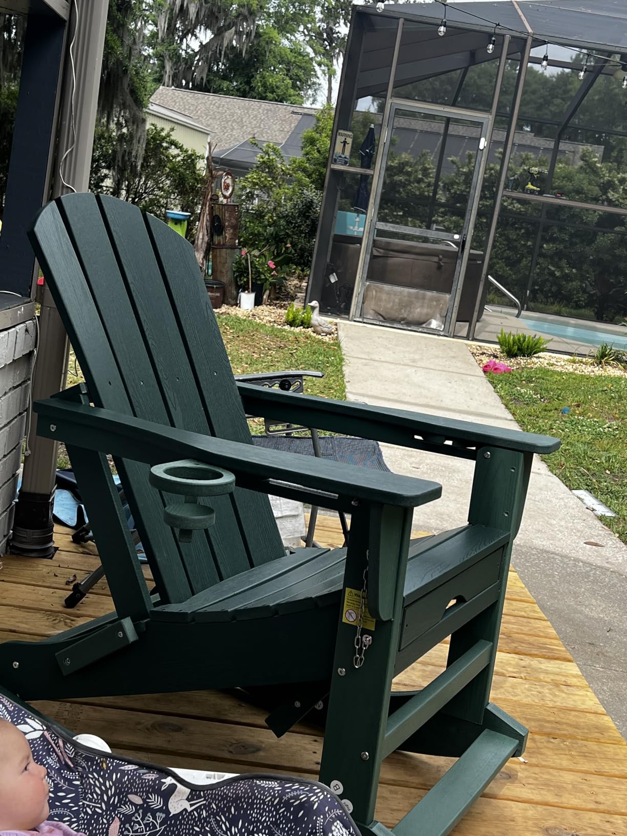 KINGYES Adirondack Rocking Chair with Ottoman and Cup Holders | HDPE Porch Rocker, Gray customer photo 2