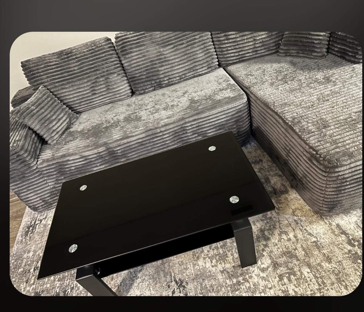 IANIYA Glass Coffee Table, Black Living Room Rectangle Coffee Table with Tempered Glass & Metal Tube, 2 Layers of Storage Space Modern Tea Table Side Table for Waiting Room Small Space customer photo 1
