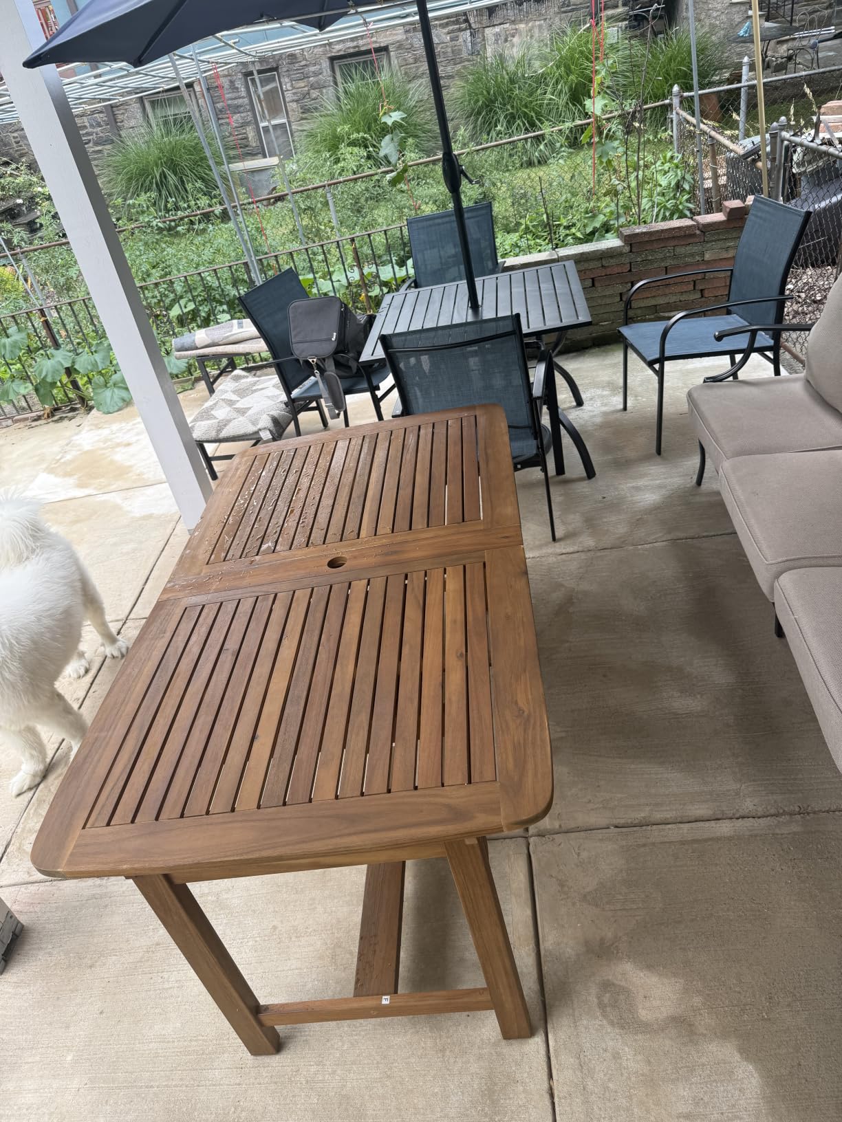 PHI VILLA 9pc Outdoor Dining Set, Expandable Wood Table w/Umbrella Hole - Acacia Wood Teak Patio Furniture Set for 8. Perfect for Patio, Deck, Porch, Backyard. Chairs with Cushions customer photo 2