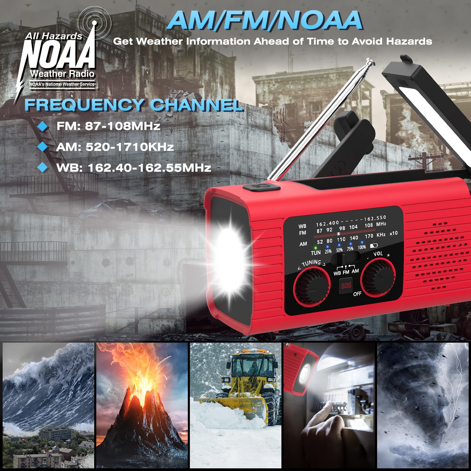 NITIGO Emergency Weather Radio, 4000mAh NOAA Weather Alert Radio Solar Charging, Hand Crank & USB Charged, AM/FM with LED Flashlight, Reading Lamp, SOS Alarm, Headphone Jack for Outdoor Indoor customer photo 2