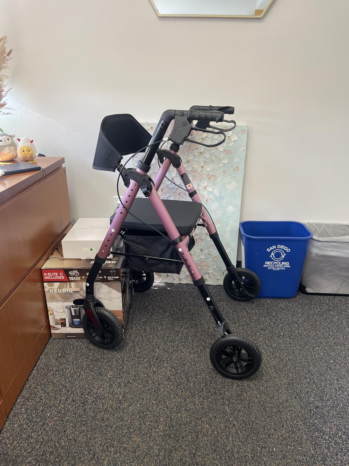 Rollator Walkers for Seniors with Seat,4 Wheel Rolling Walker,300lbs | Lightweight17.76lb|Foldable|Aluminum Frame|Adjustable height|Hand brake|Storage bag|8