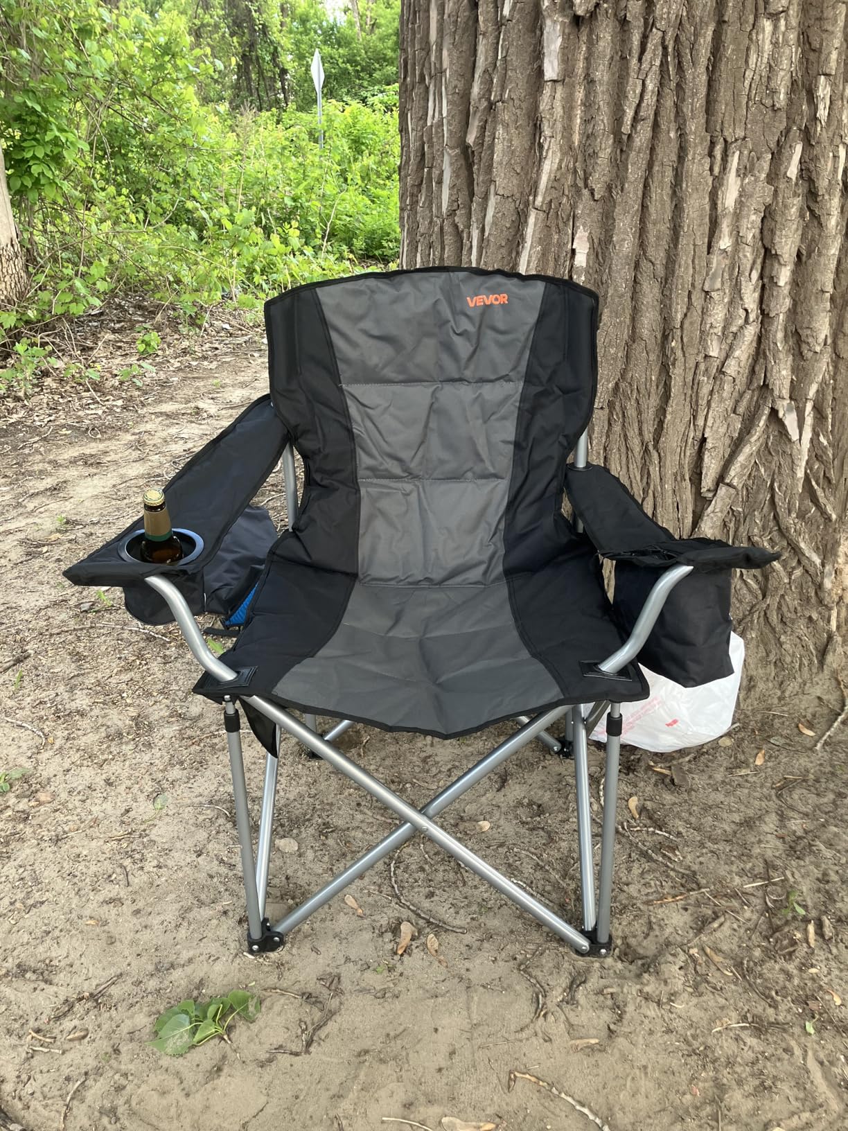 VEVOR Oversized Camping Folding Chair, Portable Heavy Duty Outdoor Quad Lumbar Back Padded with Side Pockets, Cup Holder and Cooler Bag for Beach, Lawn, Picnic, Fishing, Backpacking, Black customer photo 1