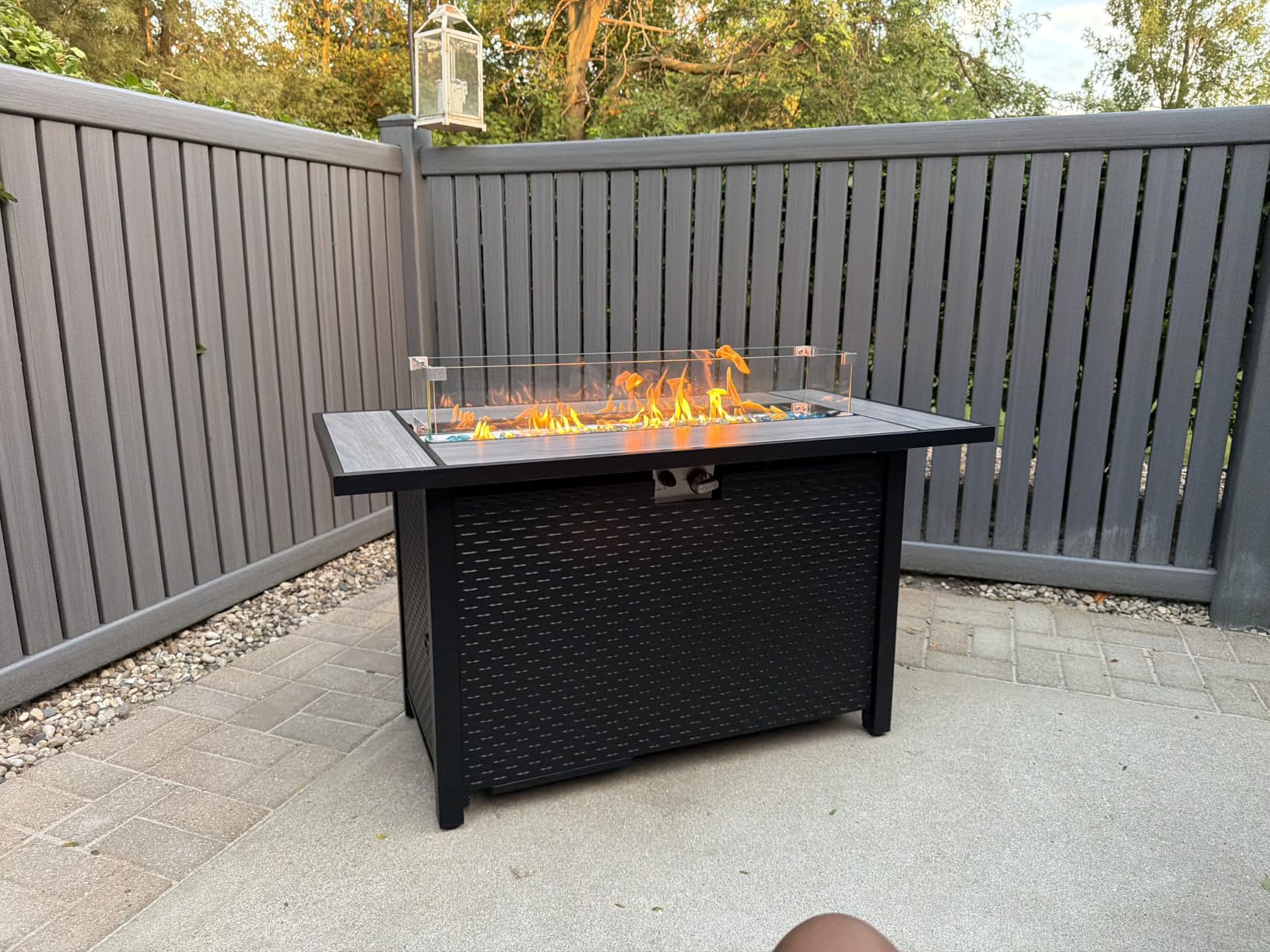 45in Fire Table, Propane Fire Pit with Glass Wind Guard and Rain Cover, Outdoor Firepit Table 50000 BTU 3-in-1 Fire Table for Patio/Yard/Balcony, Gray Tabletop customer photo 1