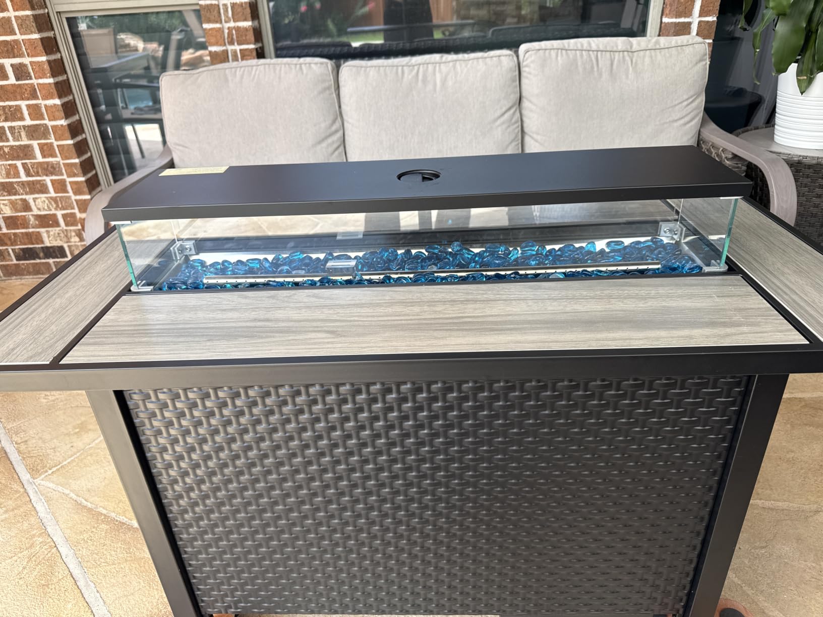 45in Fire Table, Propane Fire Pit with Glass Wind Guard and Rain Cover, Outdoor Firepit Table 50000 BTU 3-in-1 Fire Table for Patio/Yard/Balcony, Gray Tabletop customer photo 2