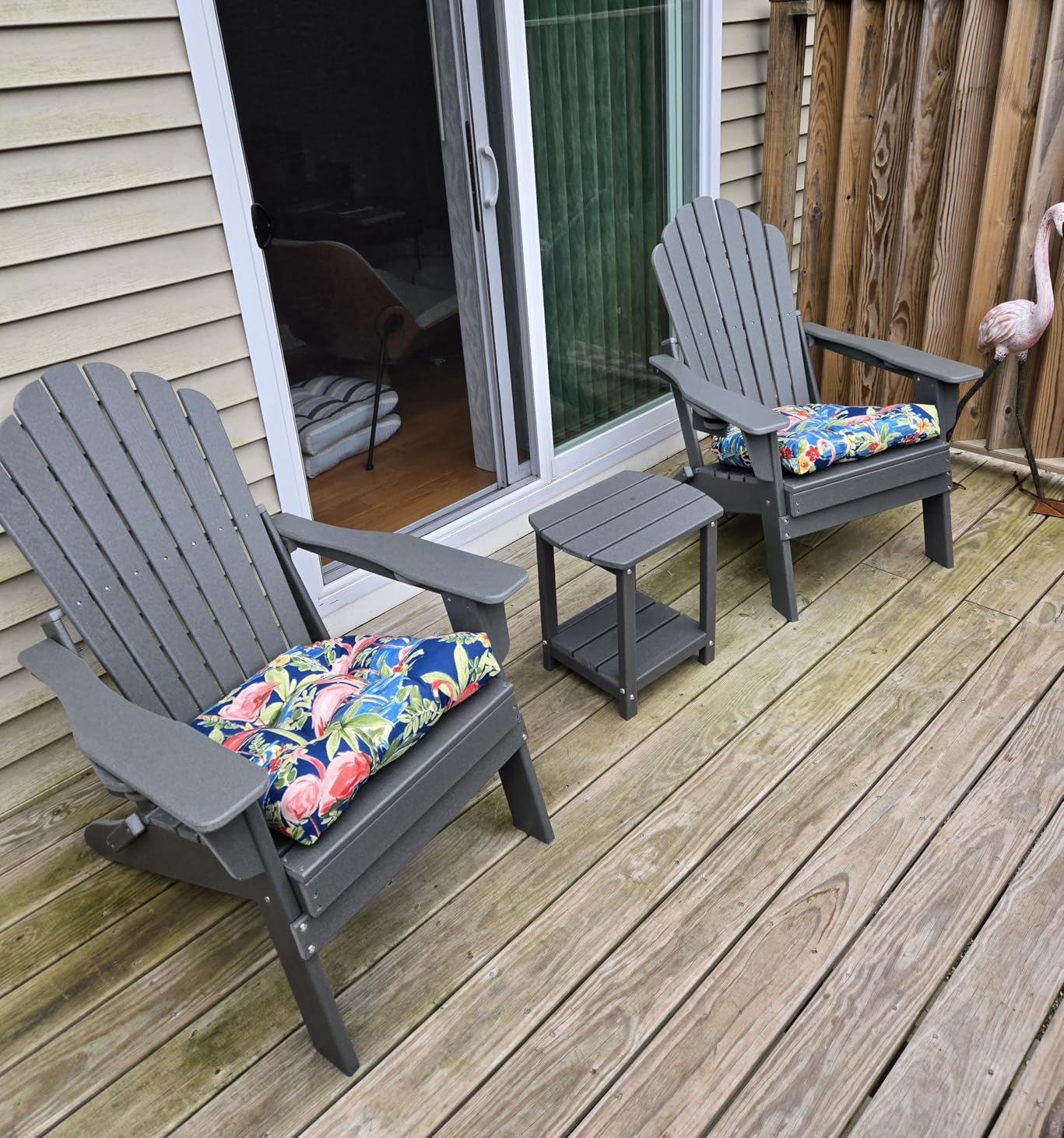 HDPE Folding Adirondack Chair Set of 2, Heavy Duty Outdoor Patio Chair with Dual Cup Holders, Weather Resistant Fire Pit Chair for Deck, Backyard, Lawn, Grey customer photo 2