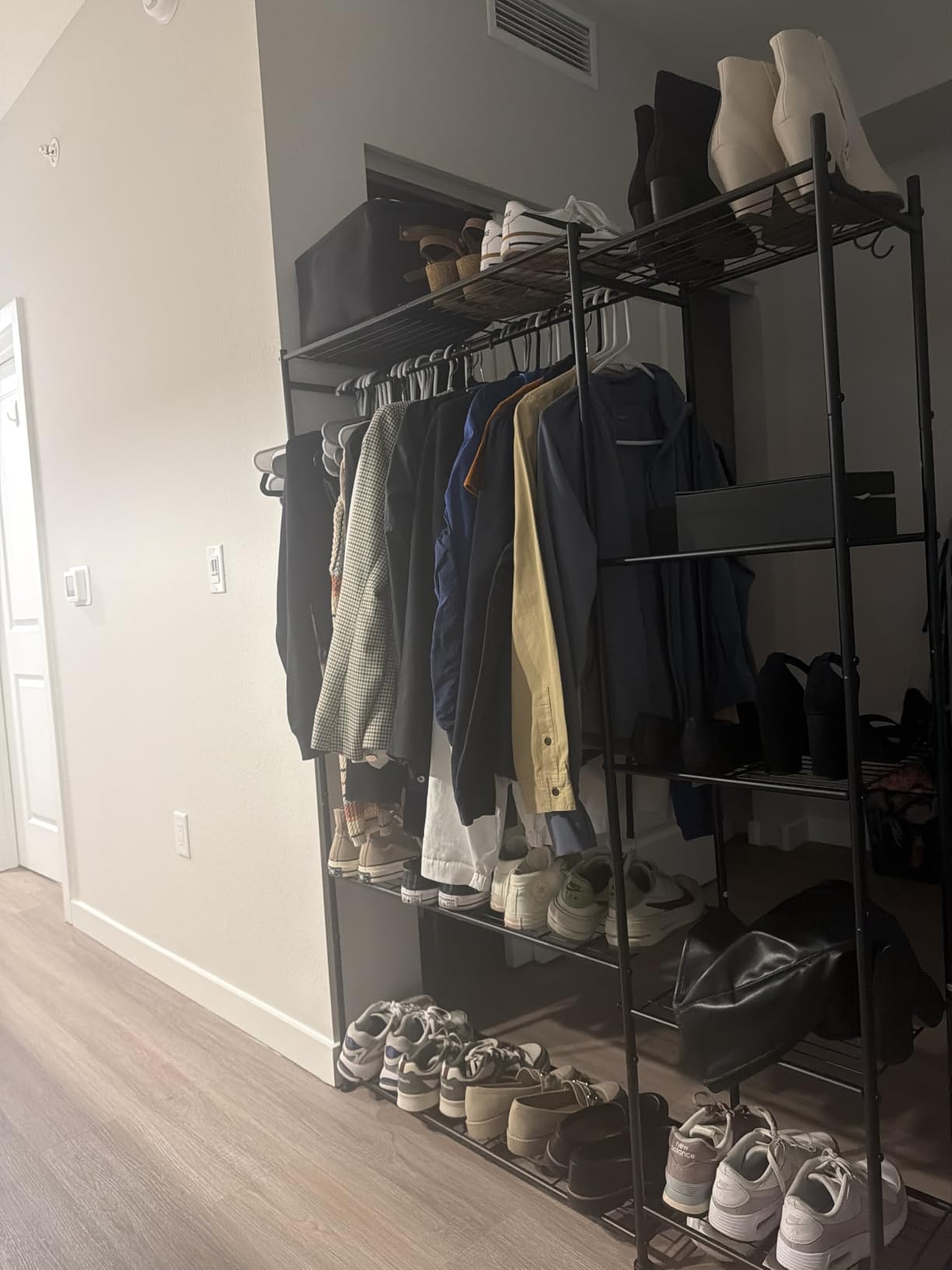HOMIDEC Wardrobe Closet, Portable Clothes Rack with 4 Tiers Shelves | Freestanding Closet Organizers and Storage System with Hanging Rod, Steel Clothing Rack Suitable for Cloakrooms, Bedrooms, Black customer photo 2