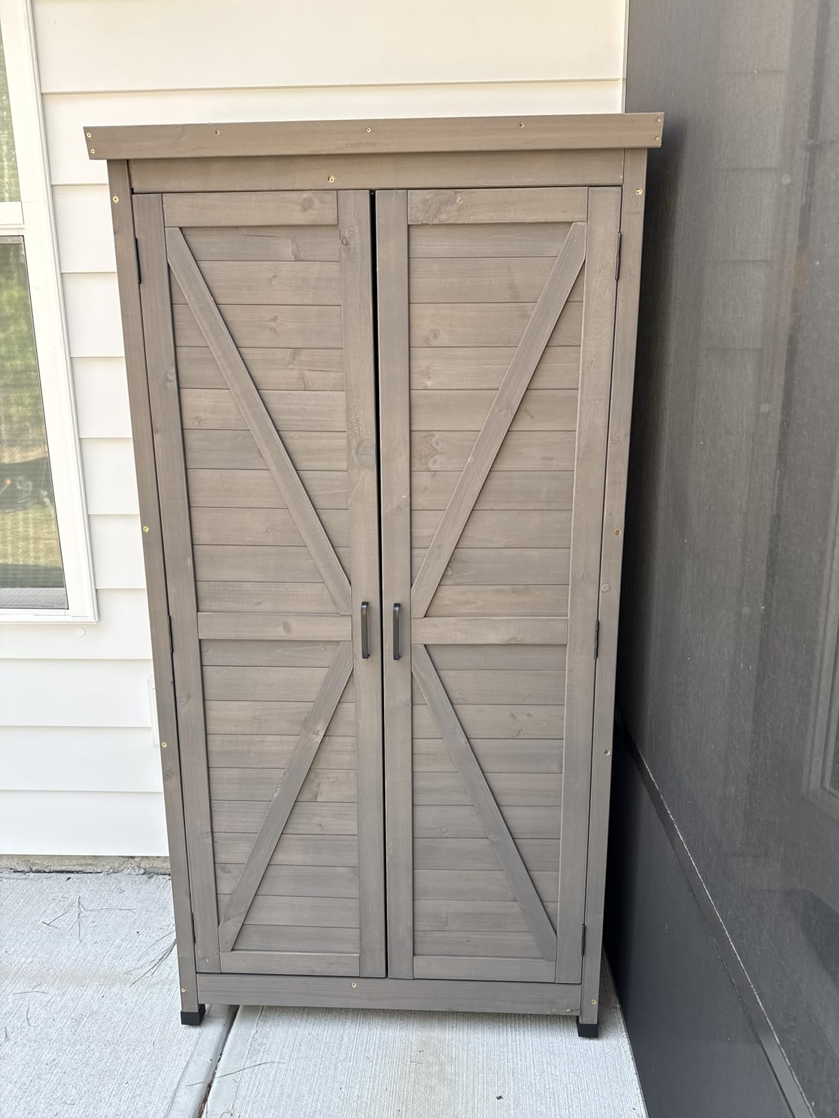 68'' Outdoor Storage Cabinet, Wooden Garden Tool Cabinet with Metal Top, Large Vertical Storage, Metal Work Surface, Patio & Garden Ready customer photo 1