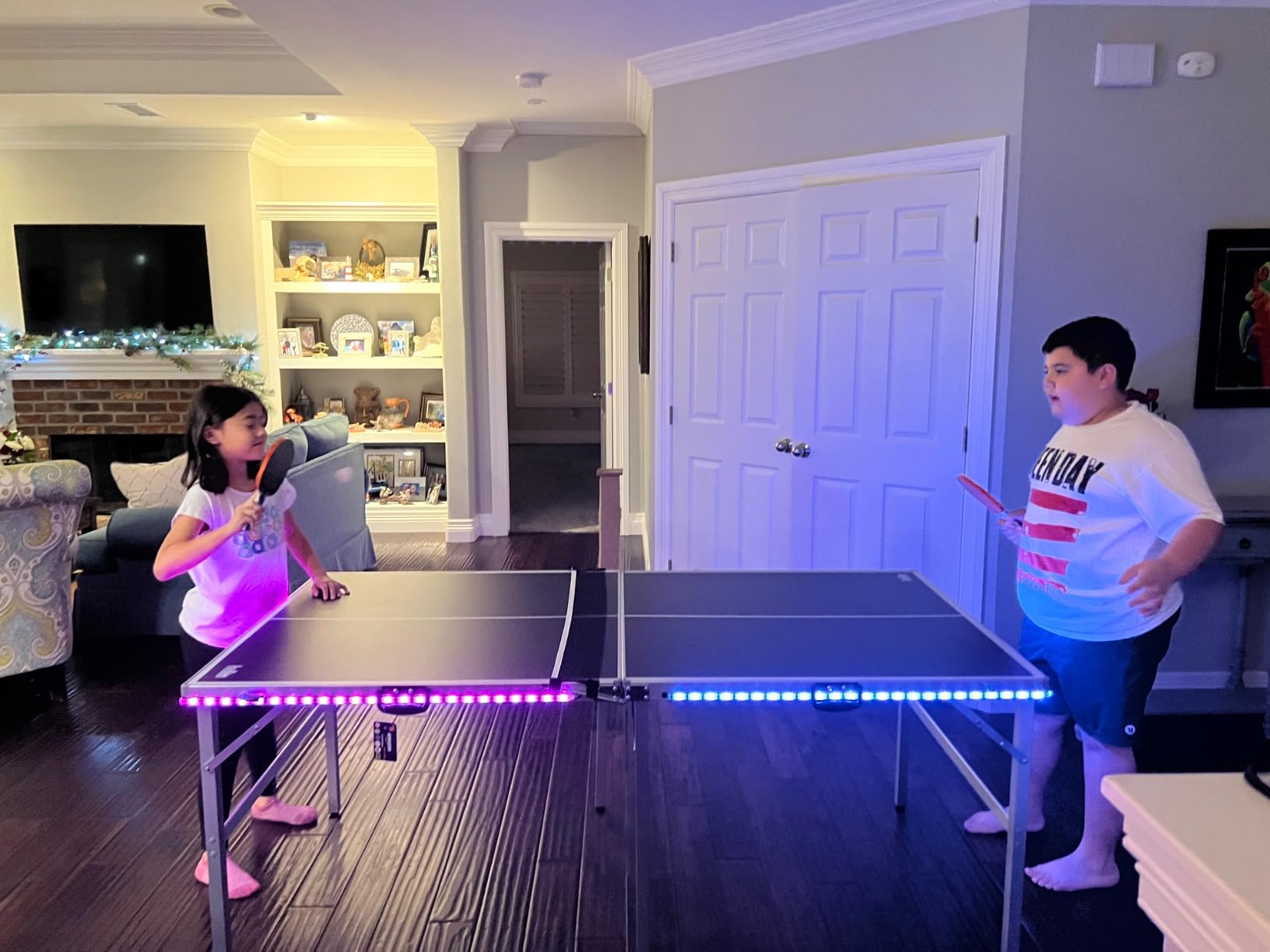 PartyLife 6 ft x 3 ft Ping Pong Table Tennis Table | Mid-Size Portable Folding Indoor Outdoor Foldable Ping Pong Table Tennis Table w/Optional LED Lights customer photo 1