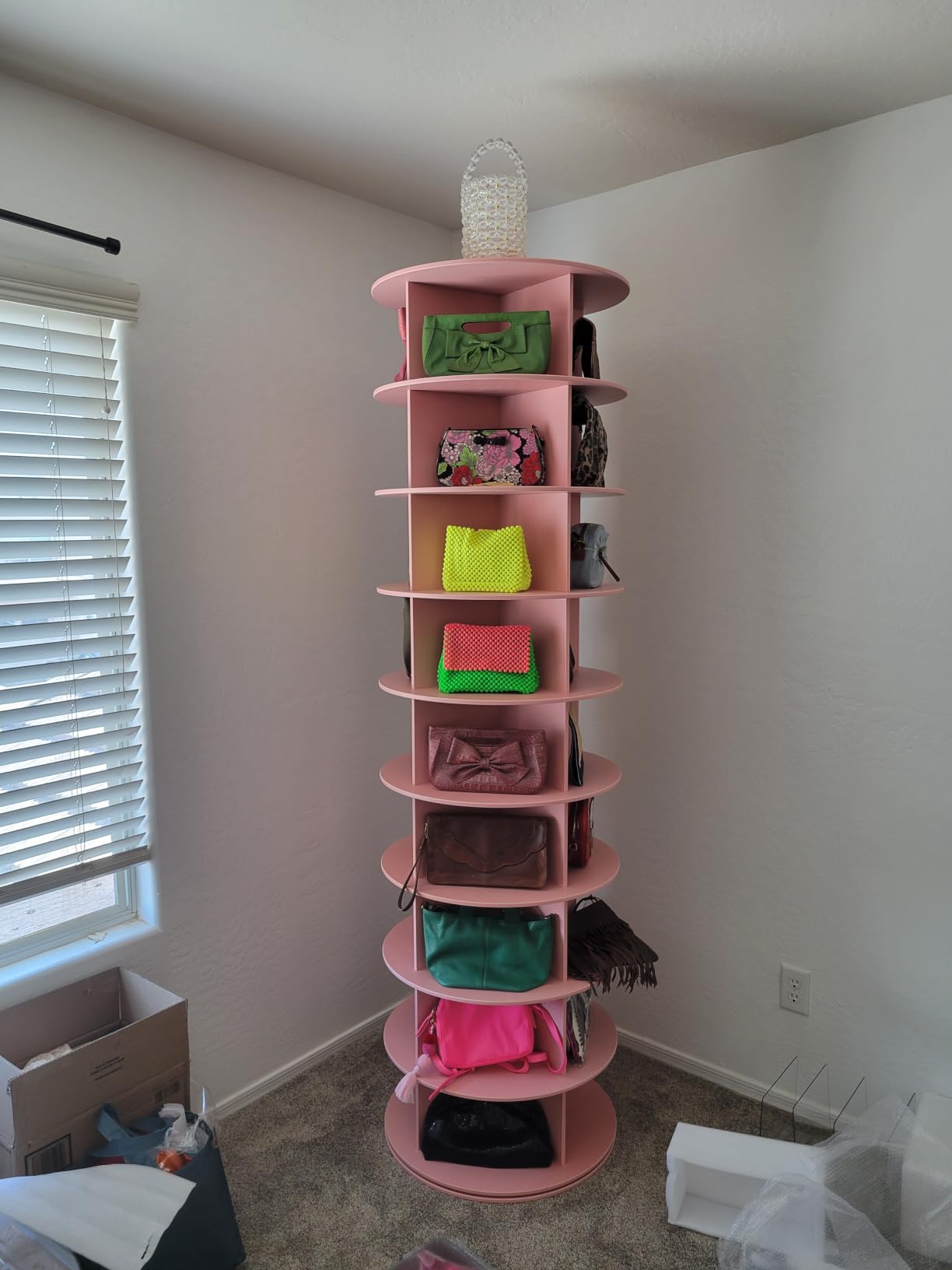 SpaceAid 7 Tier Rotating Shoe Rack Tower, Spinning Shoe Display Lazy Susan, Revolving 360 Shoe Rack Storage Round Carousel, Vertical Handbag Rotate Shoes Closet Organization (7-Tier White) customer photo 2