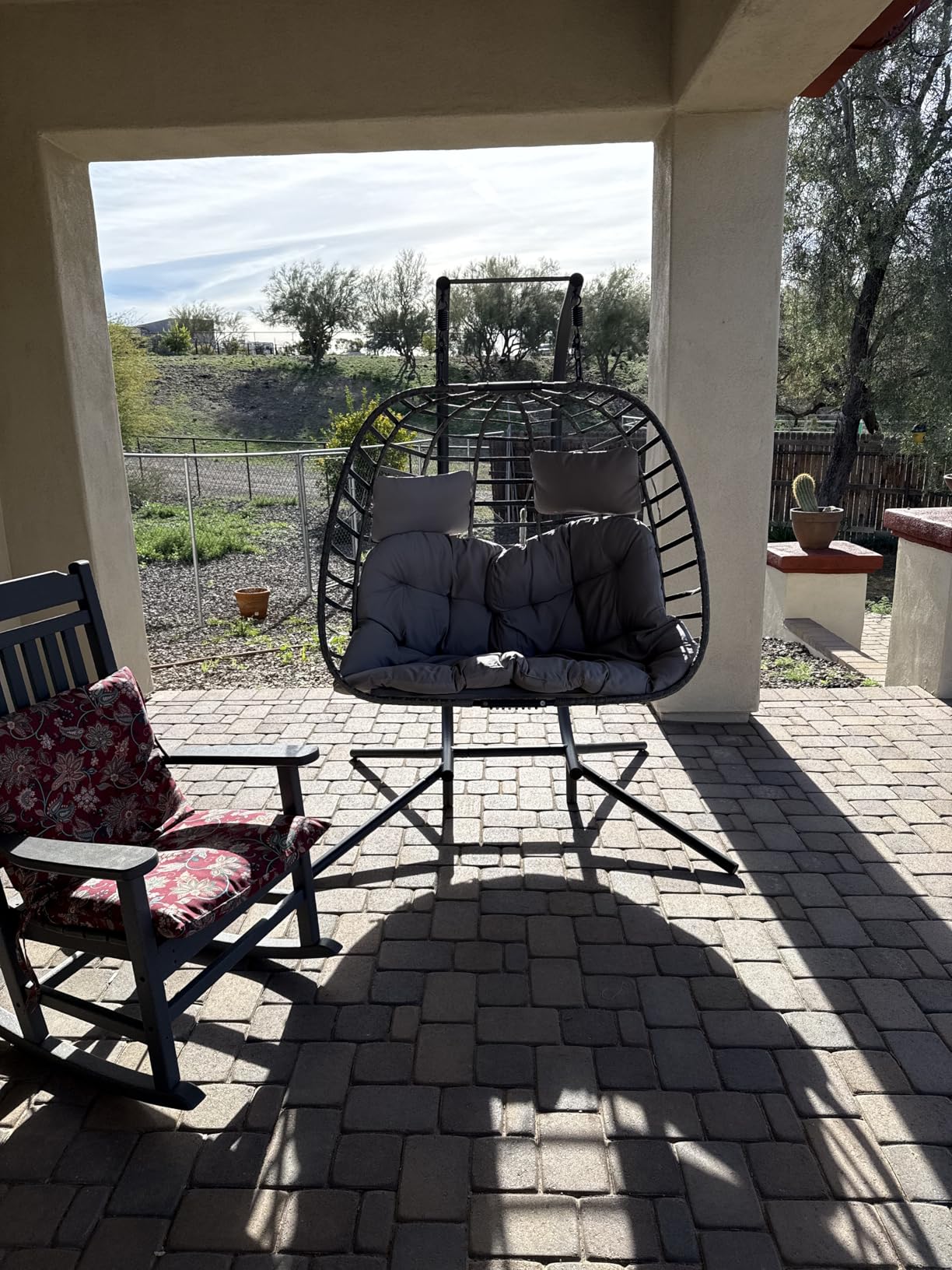 HWB Hanging Egg Chair with Stand, Patio Wicker Egg Swing Chair with Cushion for Bedroom Garden Indoor Outdoor (Grey) customer photo 1